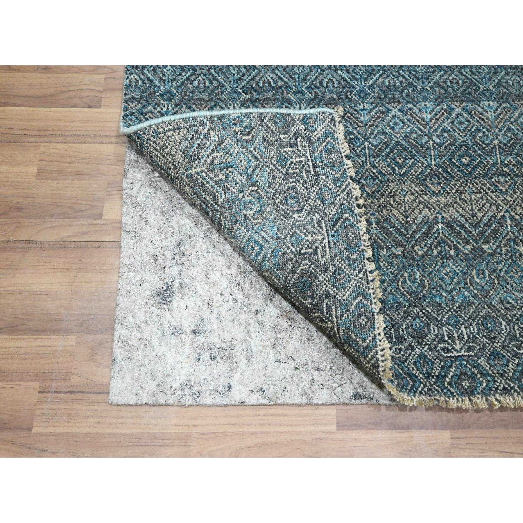 2'6"x7'8" Pacific Blue, Hand Knotted, Kohinoor Herat Pattern, Small Geometric Repetitive Diamond Design, Soft Wool, Tone On Tone, Runner, Oriental Rug Sh76395