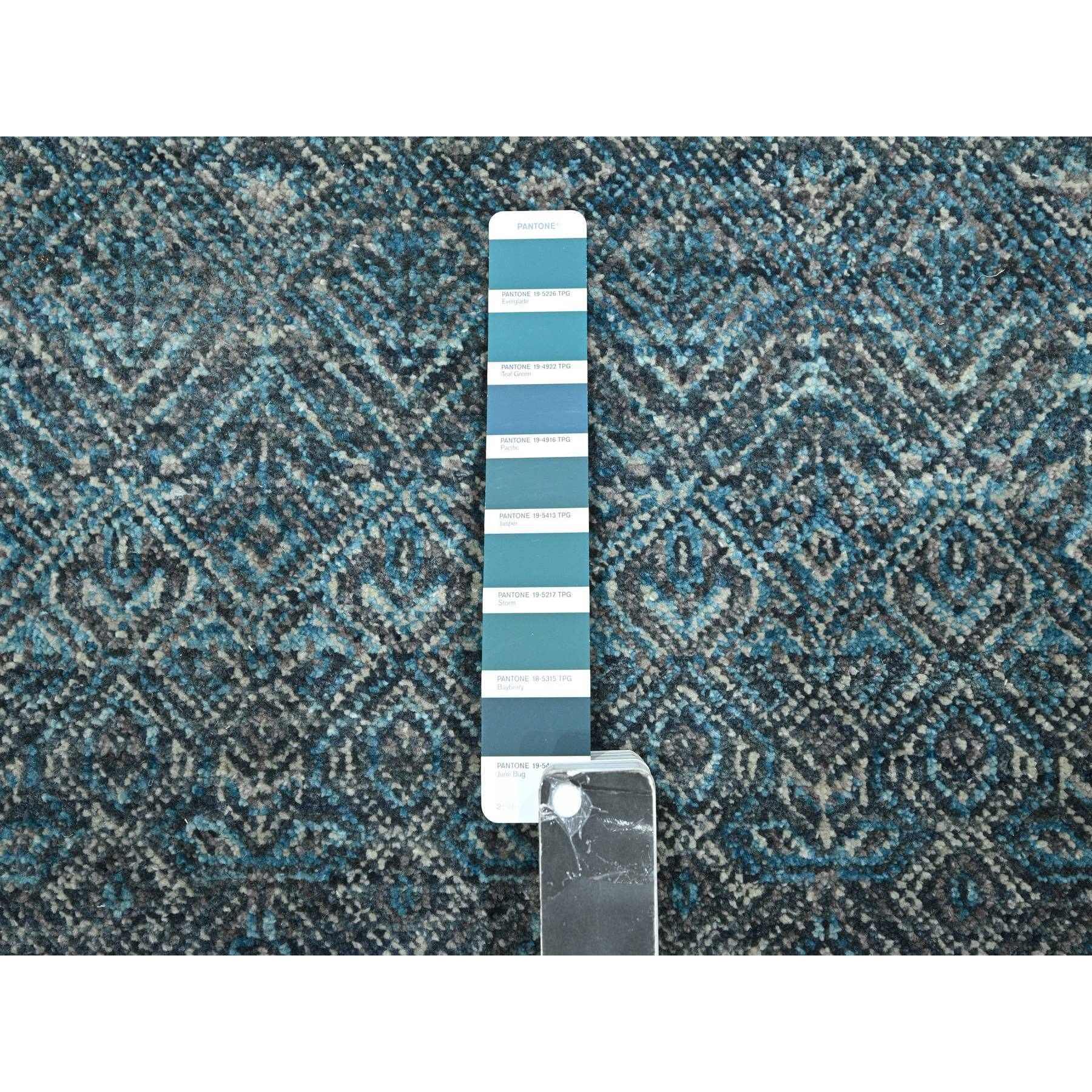 2'6"x7'8" Pacific Blue, Hand Knotted, Kohinoor Herat Pattern, Small Geometric Repetitive Diamond Design, Soft Wool, Tone On Tone, Runner, Oriental Rug Sh76395
