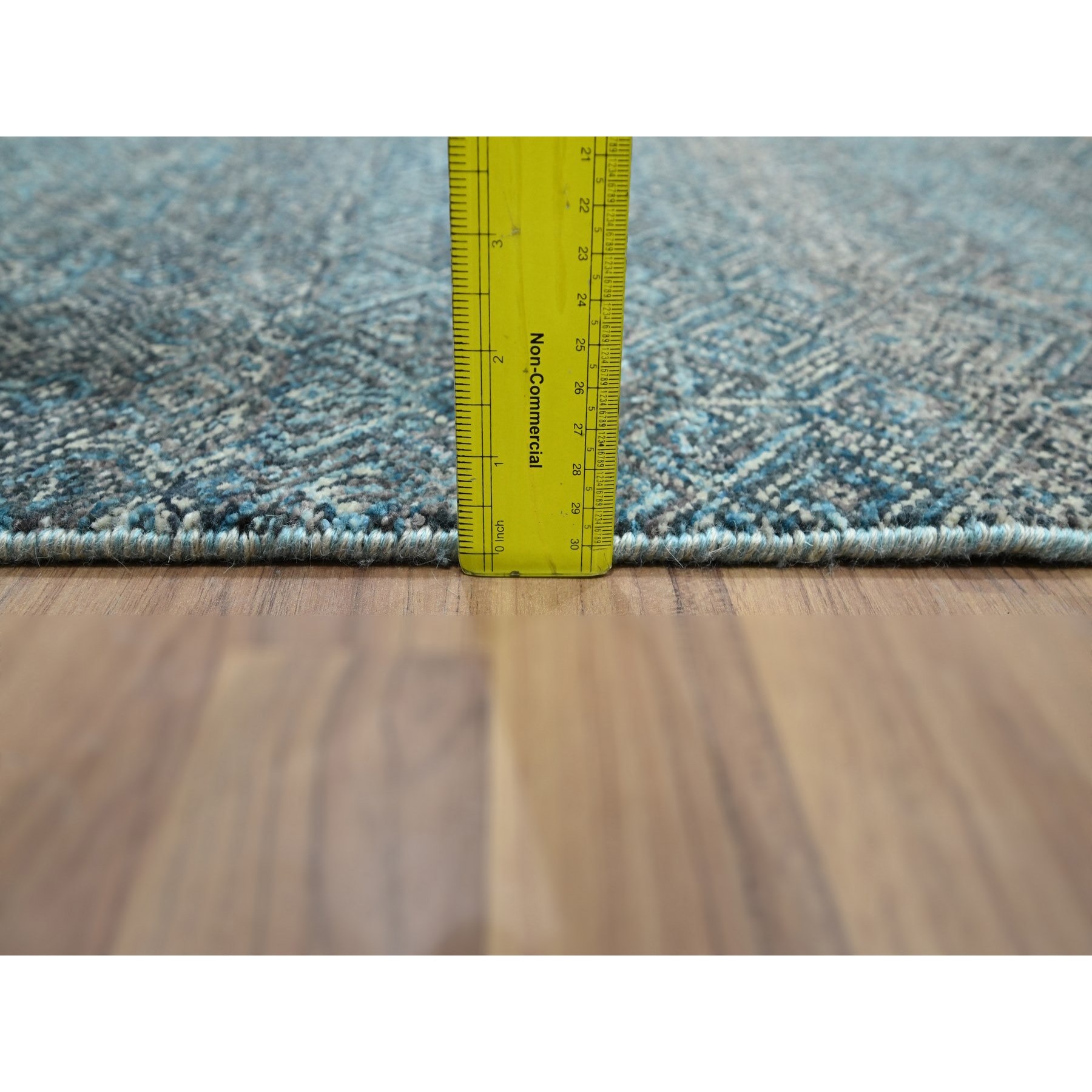 2'6"x7'8" Pacific Blue, Hand Knotted, Kohinoor Herat Pattern, Small Geometric Repetitive Diamond Design, Soft Wool, Tone On Tone, Runner, Oriental Rug Sh76395