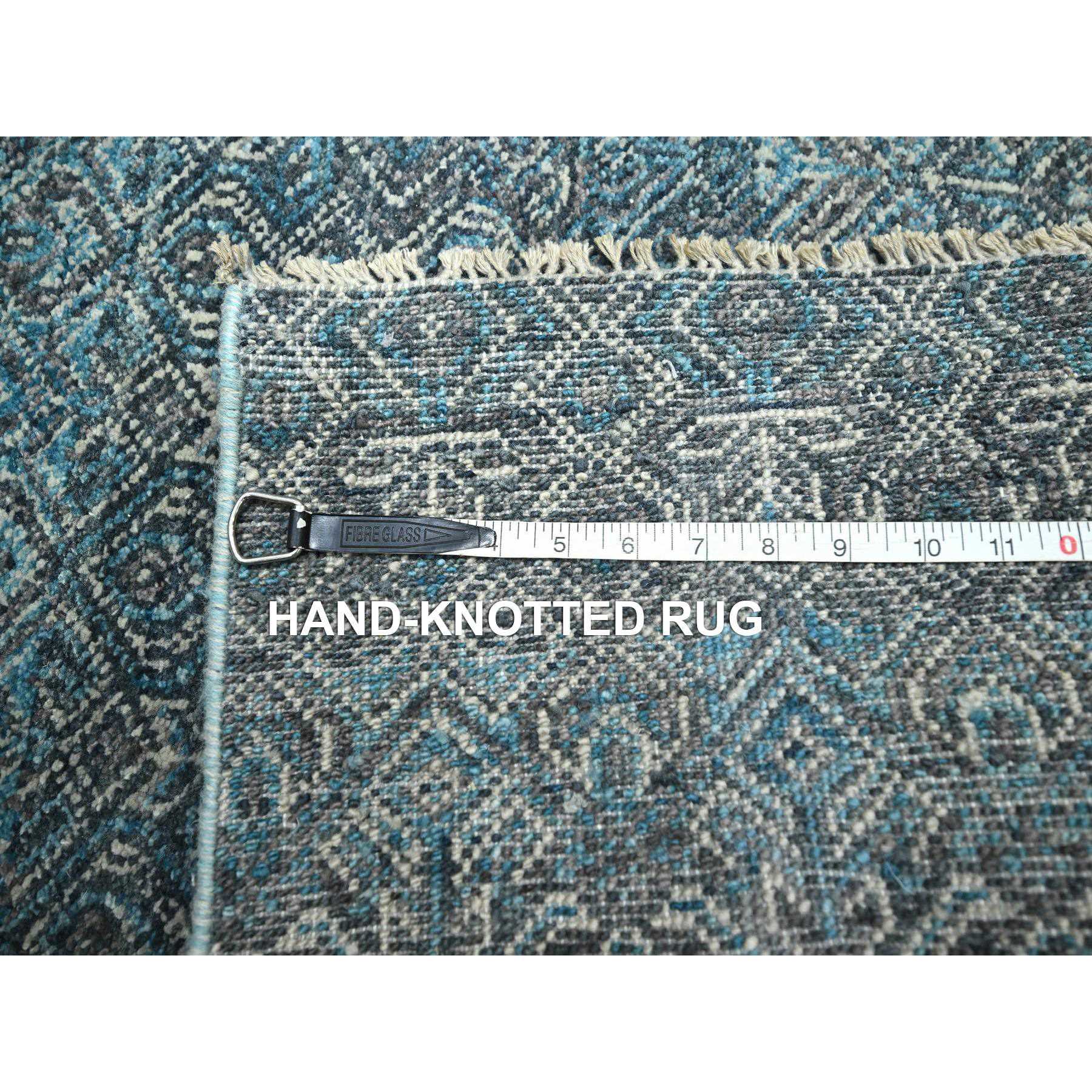 2'6"x7'8" Pacific Blue, Hand Knotted, Kohinoor Herat Pattern, Small Geometric Repetitive Diamond Design, Soft Wool, Tone On Tone, Runner, Oriental Rug Sh76395