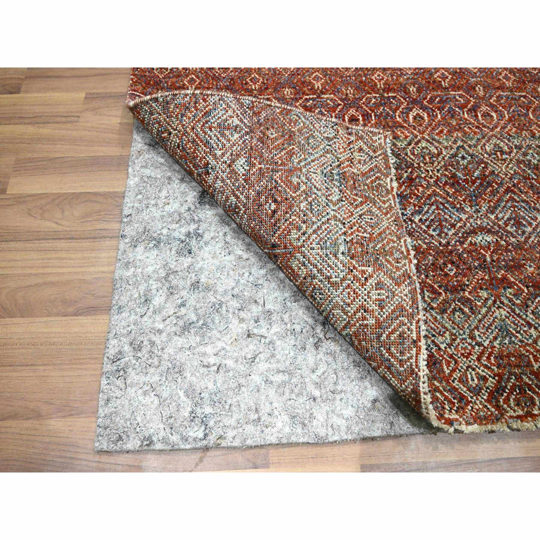 2'7"x10'2" Clay Red, Kohinoor Herat with Small Geometric Repetitive Diamond Pattern, Soft Wool, Tone On Tone, Hand Knotted, Runner, Oriental Rug Sh76396