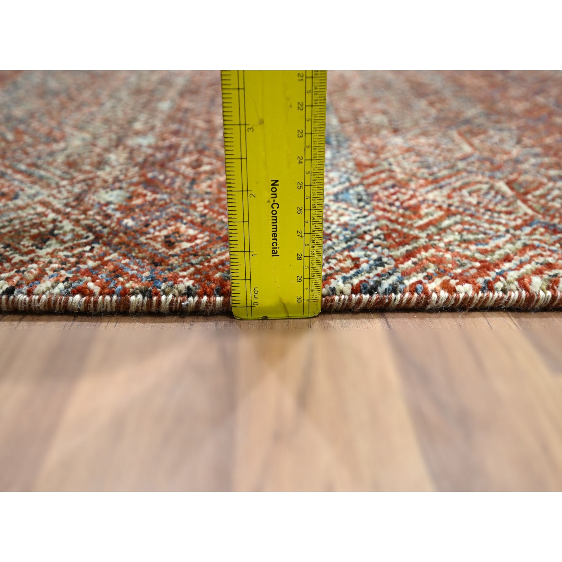 2'7"x10'2" Clay Red, Kohinoor Herat with Small Geometric Repetitive Diamond Pattern, Soft Wool, Tone On Tone, Hand Knotted, Runner, Oriental Rug Sh76396