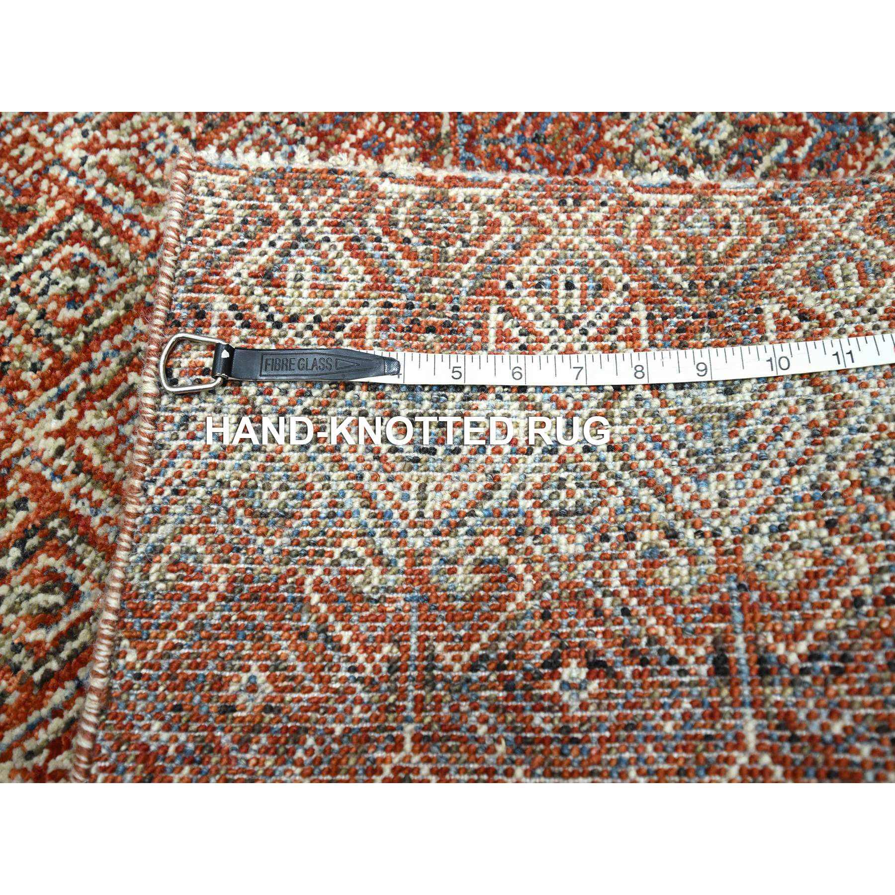2'7"x10'2" Clay Red, Kohinoor Herat with Small Geometric Repetitive Diamond Pattern, Soft Wool, Tone On Tone, Hand Knotted, Runner, Oriental Rug Sh76396