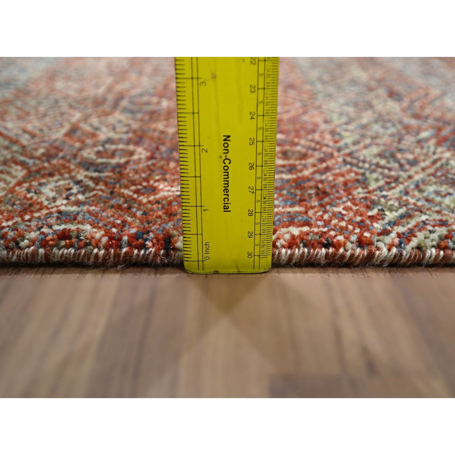 2'7"x10'2" Chili Red, Kohinoor Herat with Small Geometric Repetitive Diamond Pattern, Soft and Shiny Wool, Tone On Tone, Hand Knotted, Runner, Oriental Rug Sh76397