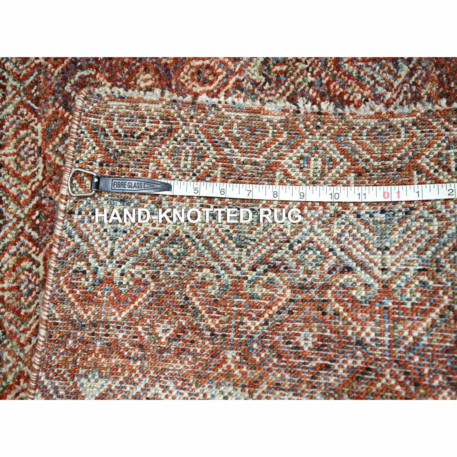 2'7"x10'2" Chili Red, Kohinoor Herat with Small Geometric Repetitive Diamond Pattern, Soft and Shiny Wool, Tone On Tone, Hand Knotted, Runner, Oriental Rug Sh76397