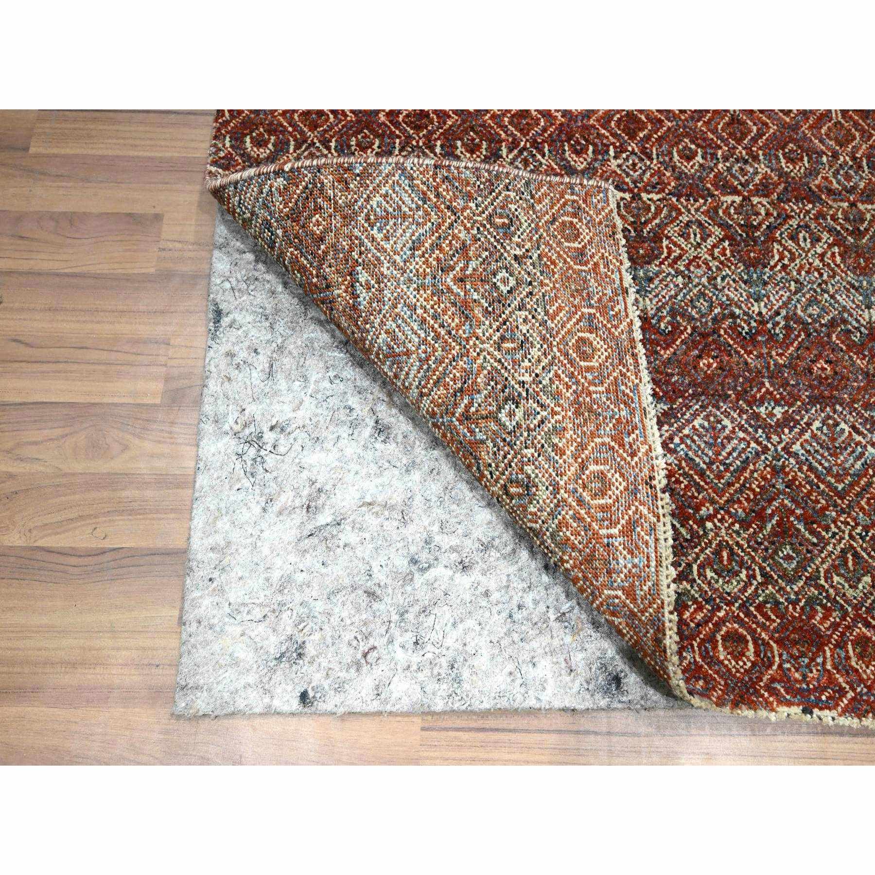 2'7"x10'2" Paprika Red, Tone On Tone, Kohinoor Herat with Small Geometric Repetitive Diamond Pattern, Soft Wool, Hand Knotted, Runner, Oriental Rug Sh76398