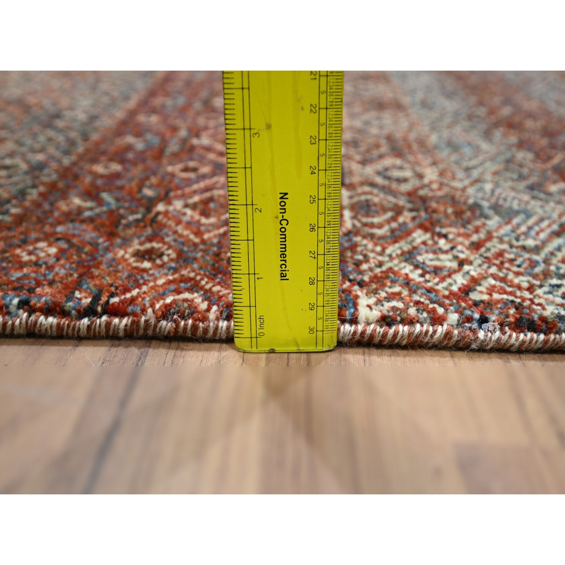 2'7"x10'2" Paprika Red, Tone On Tone, Kohinoor Herat with Small Geometric Repetitive Diamond Pattern, Soft Wool, Hand Knotted, Runner, Oriental Rug Sh76398