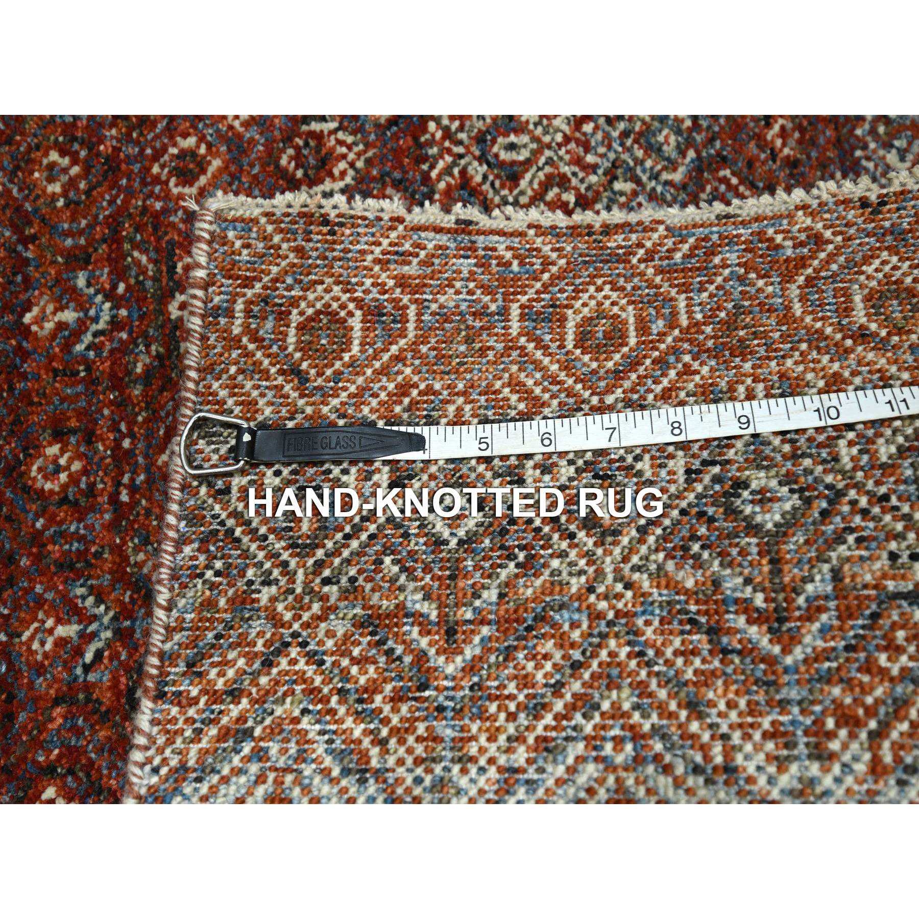 2'7"x10'2" Paprika Red, Tone On Tone, Kohinoor Herat with Small Geometric Repetitive Diamond Pattern, Soft Wool, Hand Knotted, Runner, Oriental Rug Sh76398