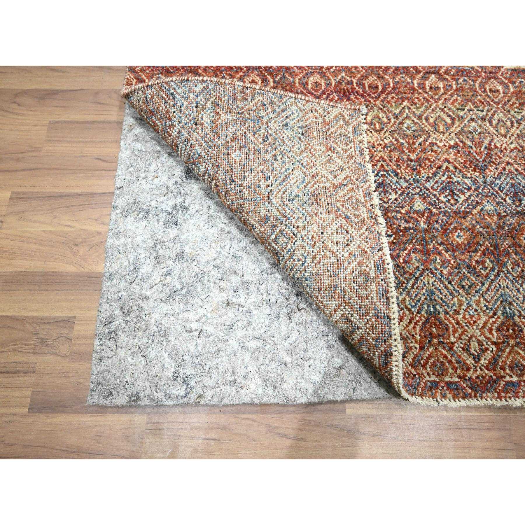 2'7"x10' Summer Fig Red, Kohinoor Herat with Small Geometric Repetitive Diamond Design, Soft and Vibrant Wool, Tone On Tone, Hand Knotted, Runner, Oriental Rug Sh76399