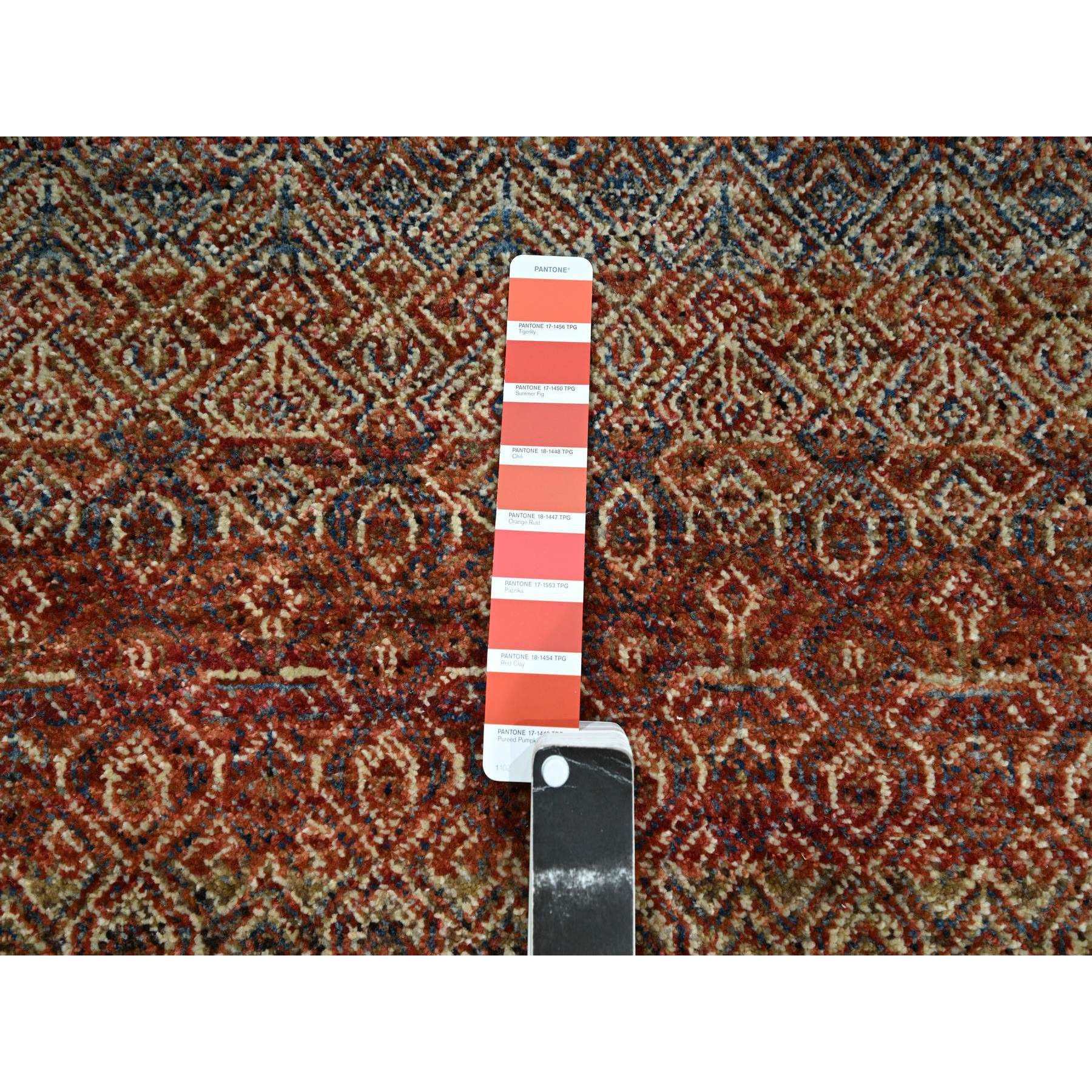 2'7"x10' Summer Fig Red, Kohinoor Herat with Small Geometric Repetitive Diamond Design, Soft and Vibrant Wool, Tone On Tone, Hand Knotted, Runner, Oriental Rug Sh76399