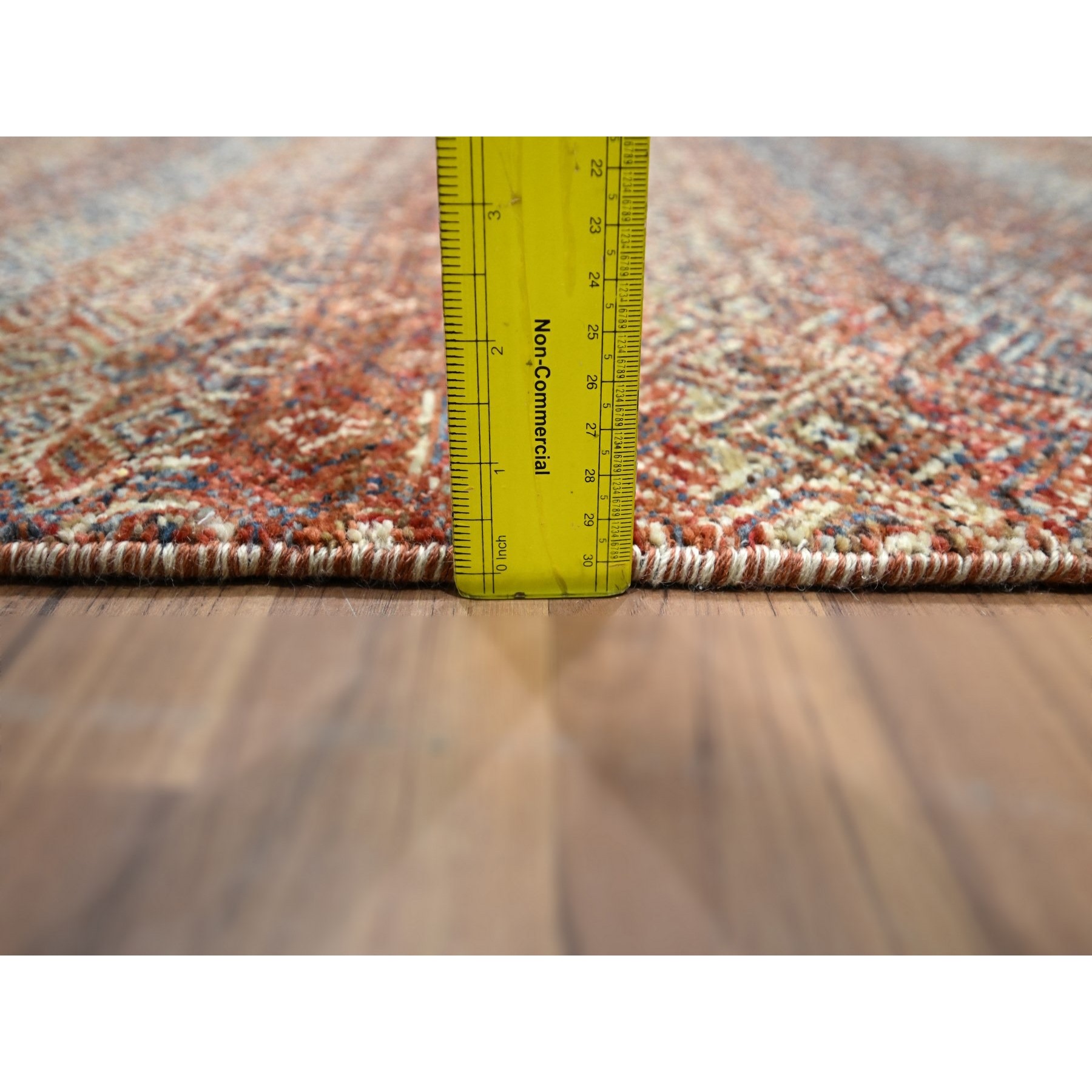 2'7"x10' Summer Fig Red, Kohinoor Herat with Small Geometric Repetitive Diamond Design, Soft and Vibrant Wool, Tone On Tone, Hand Knotted, Runner, Oriental Rug Sh76399