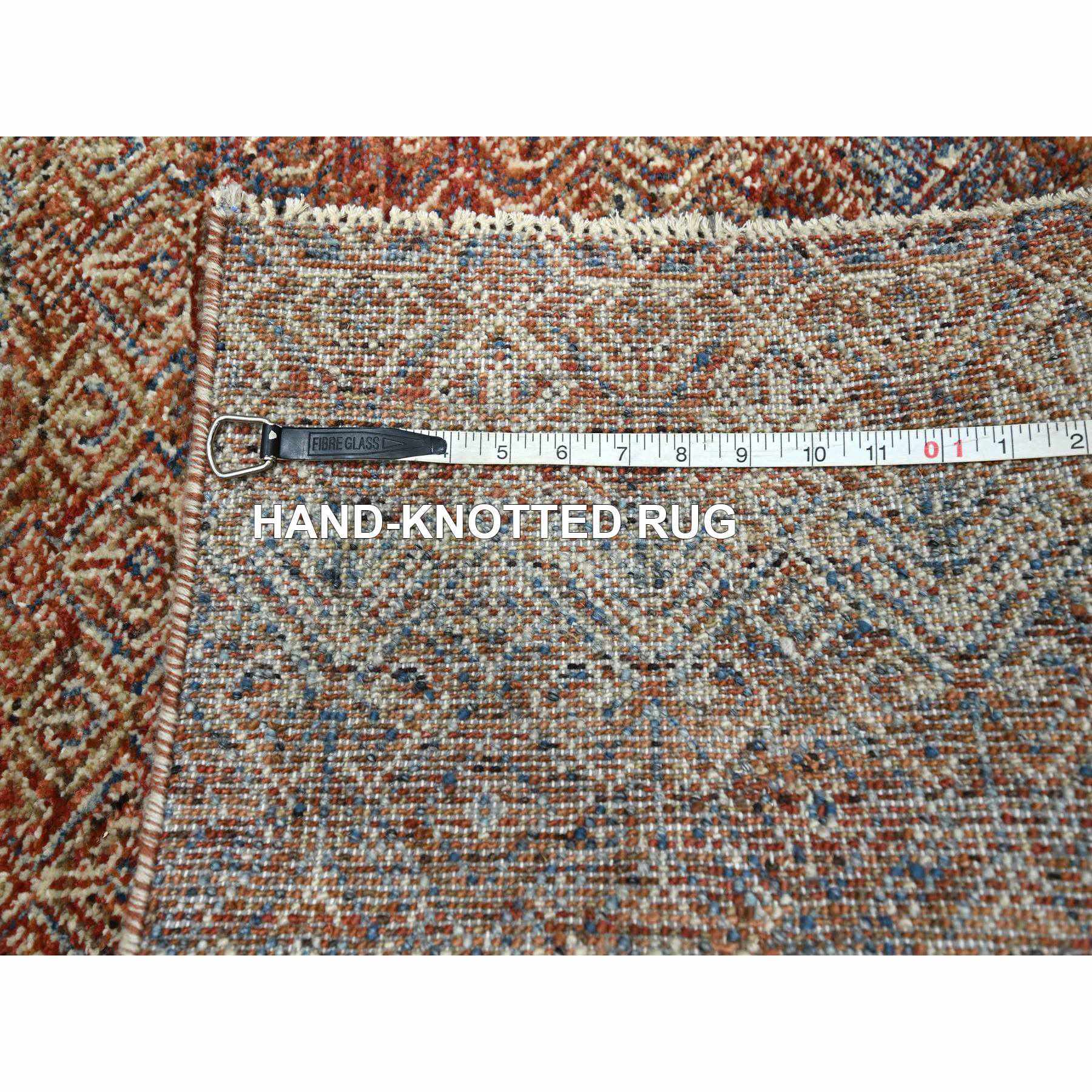 2'7"x10' Summer Fig Red, Kohinoor Herat with Small Geometric Repetitive Diamond Design, Soft and Vibrant Wool, Tone On Tone, Hand Knotted, Runner, Oriental Rug Sh76399