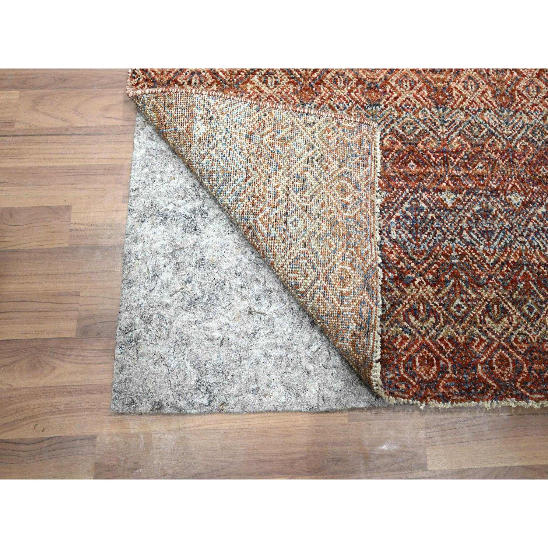 2'6"x10'2" Clay Red, Kohinoor Herat with Small Geometric Repetitive Diamond Pattern, Soft Wool, Tone On Tone, Hand Knotted, Runner, Oriental Rug Sh76400