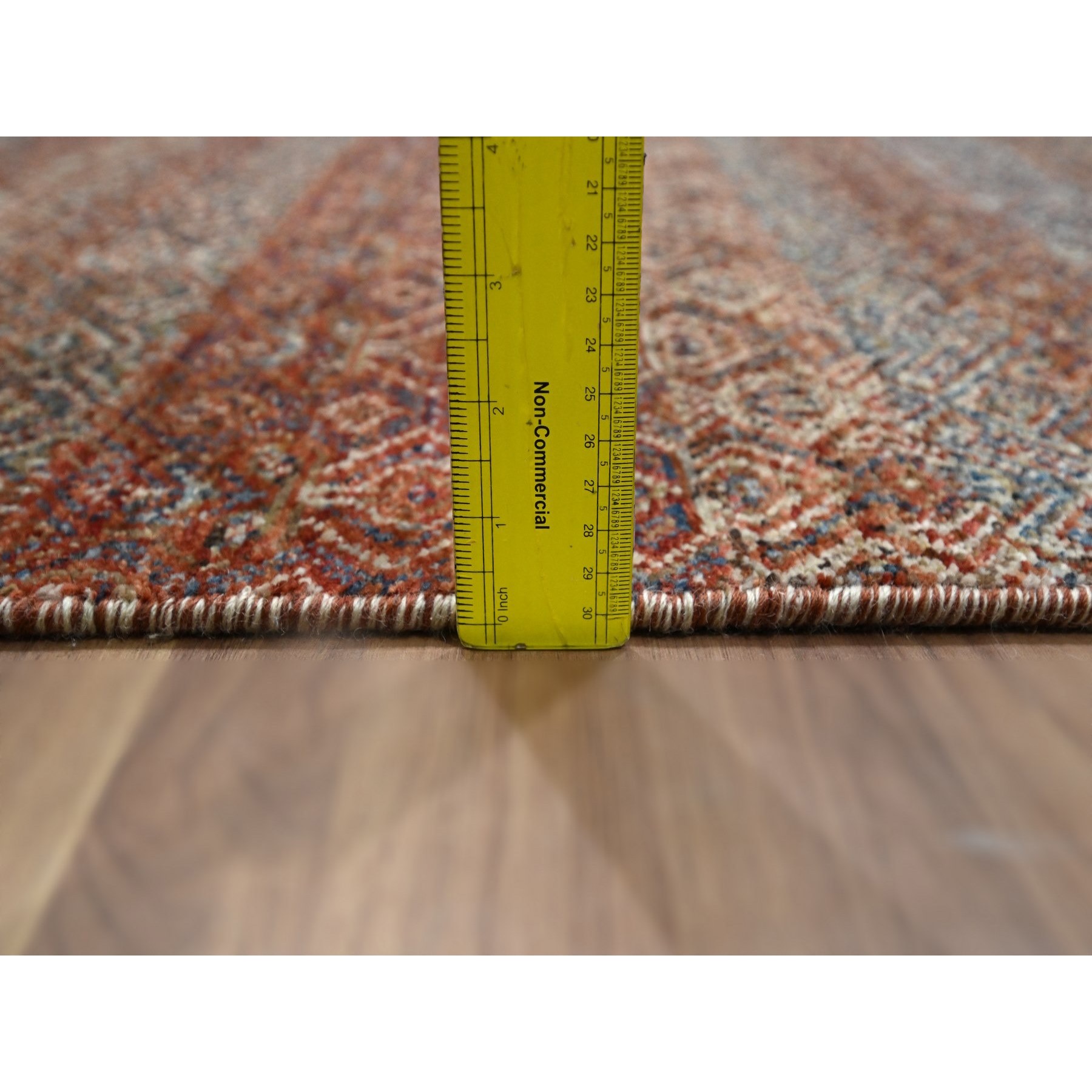 2'6"x10'2" Clay Red, Kohinoor Herat with Small Geometric Repetitive Diamond Pattern, Soft Wool, Tone On Tone, Hand Knotted, Runner, Oriental Rug Sh76400
