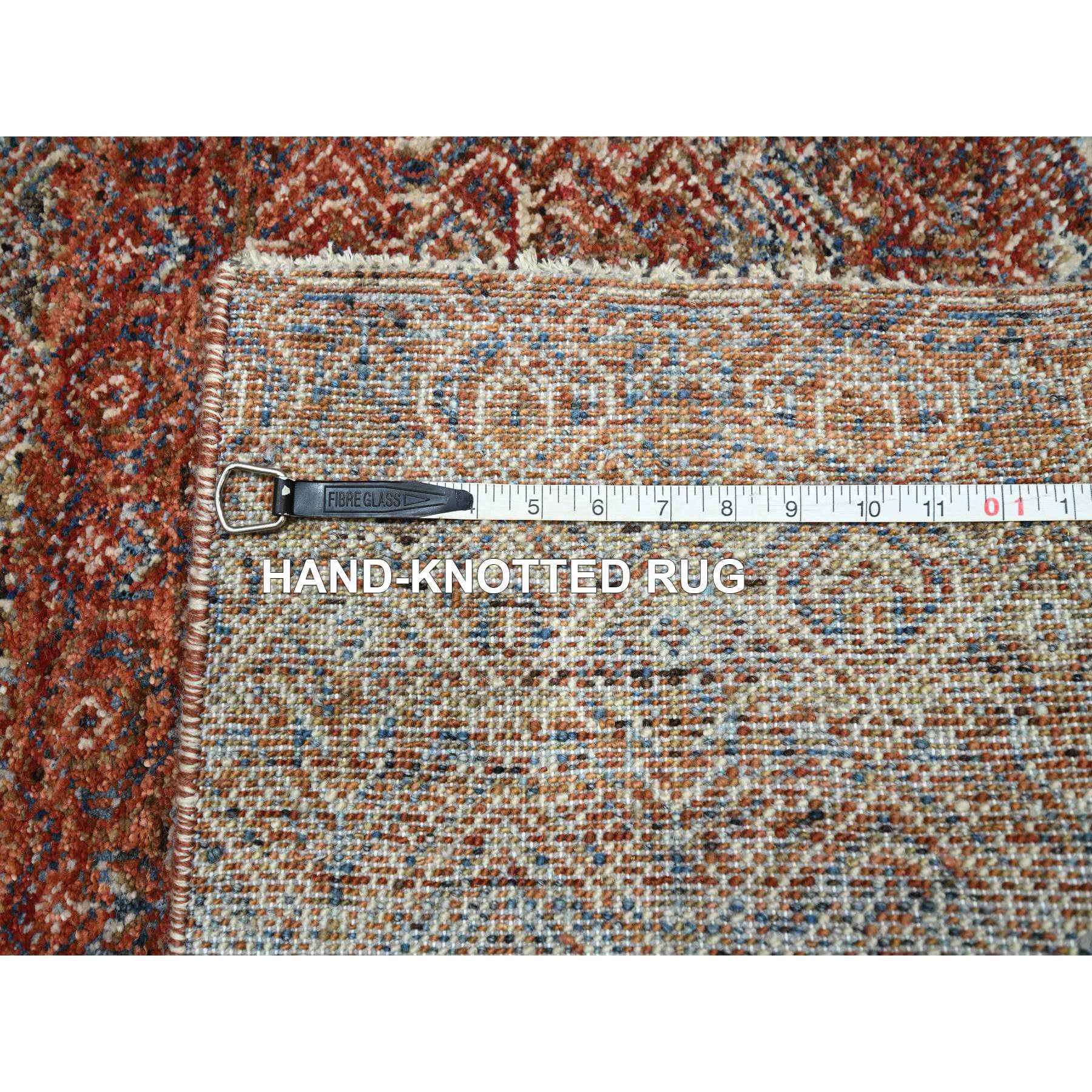 2'6"x10'2" Clay Red, Kohinoor Herat with Small Geometric Repetitive Diamond Pattern, Soft Wool, Tone On Tone, Hand Knotted, Runner, Oriental Rug Sh76400