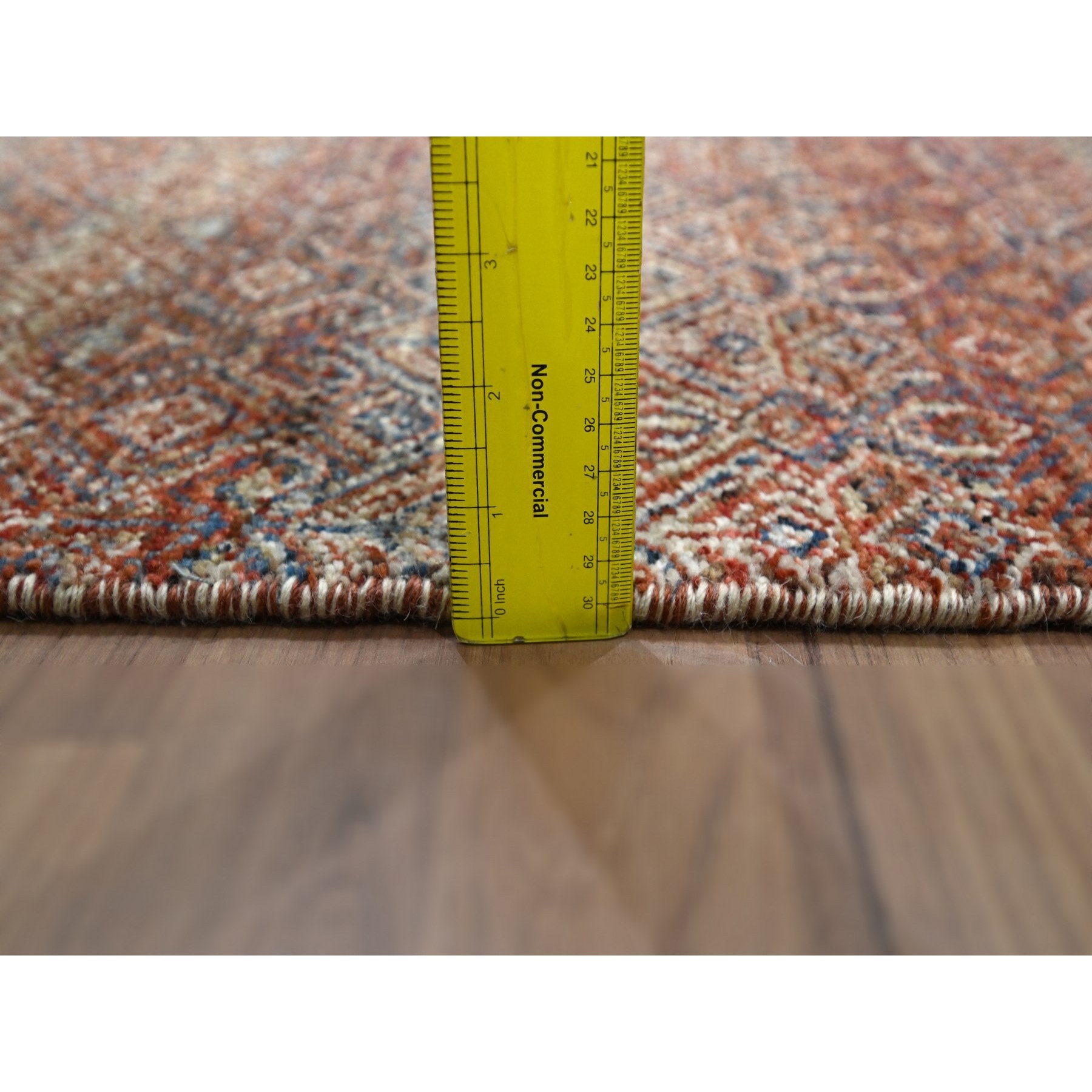 2'6"x10'2" Chili Red, Kohinoor Herat with Small Geometric Repetitive Diamond Pattern, Tone on Tone, Soft and Shiny Wool, Hand Knotted, Runner, Oriental Rug Sh76401