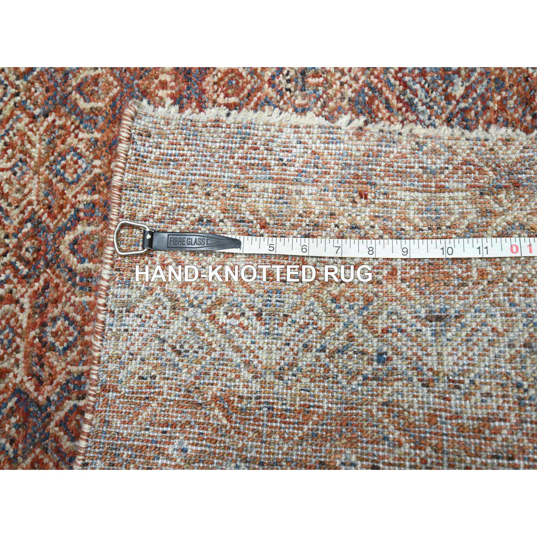 2'6"x10'2" Chili Red, Kohinoor Herat with Small Geometric Repetitive Diamond Pattern, Tone on Tone, Soft and Shiny Wool, Hand Knotted, Runner, Oriental Rug Sh76401
