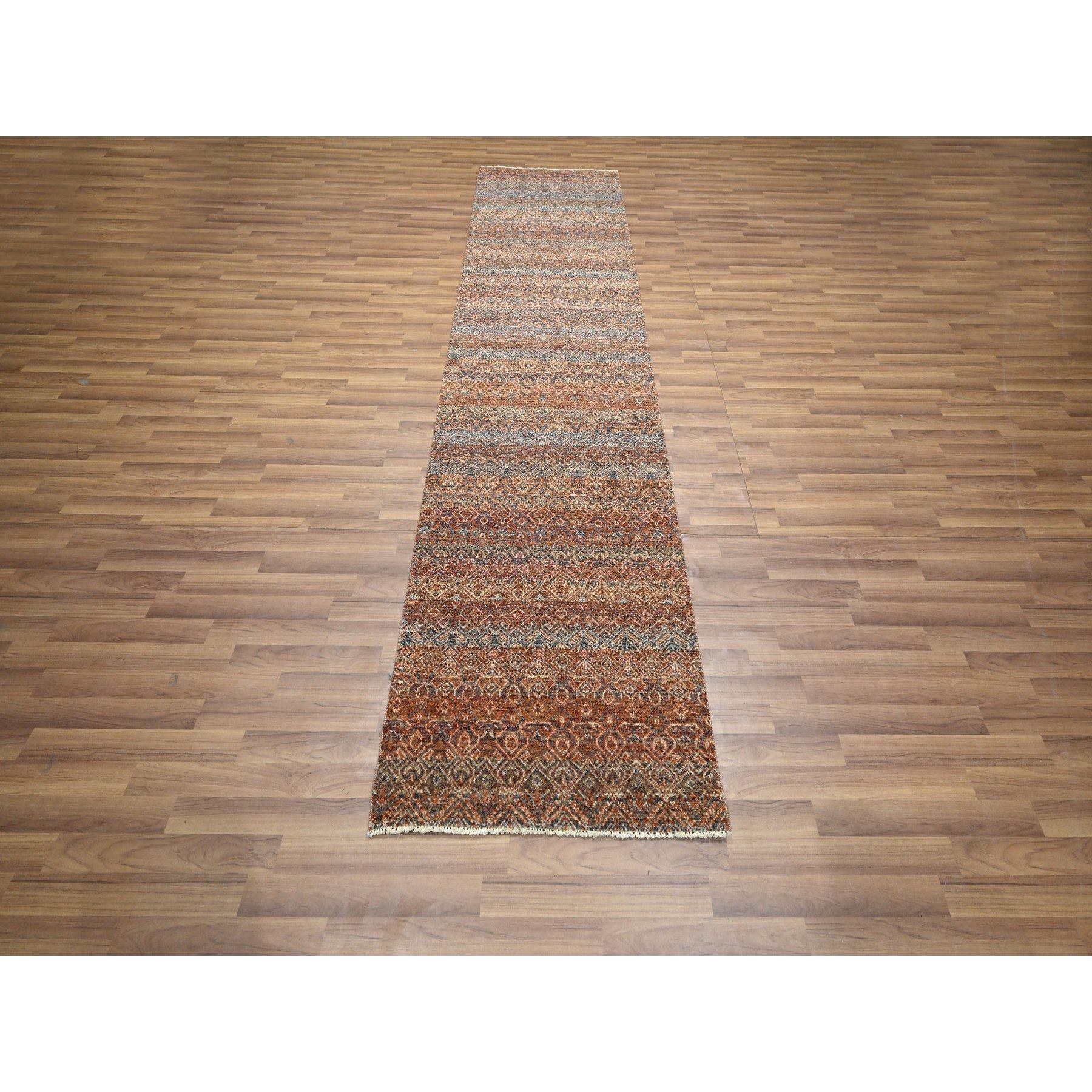 2'7"x10' Summer Fig Red, Kohinoor Herat with Small Geometric Repetitive Diamond Pattern, Tone on Tone, Soft and Shiny Wool, Hand Knotted, Runner, Oriental Rug Sh76402