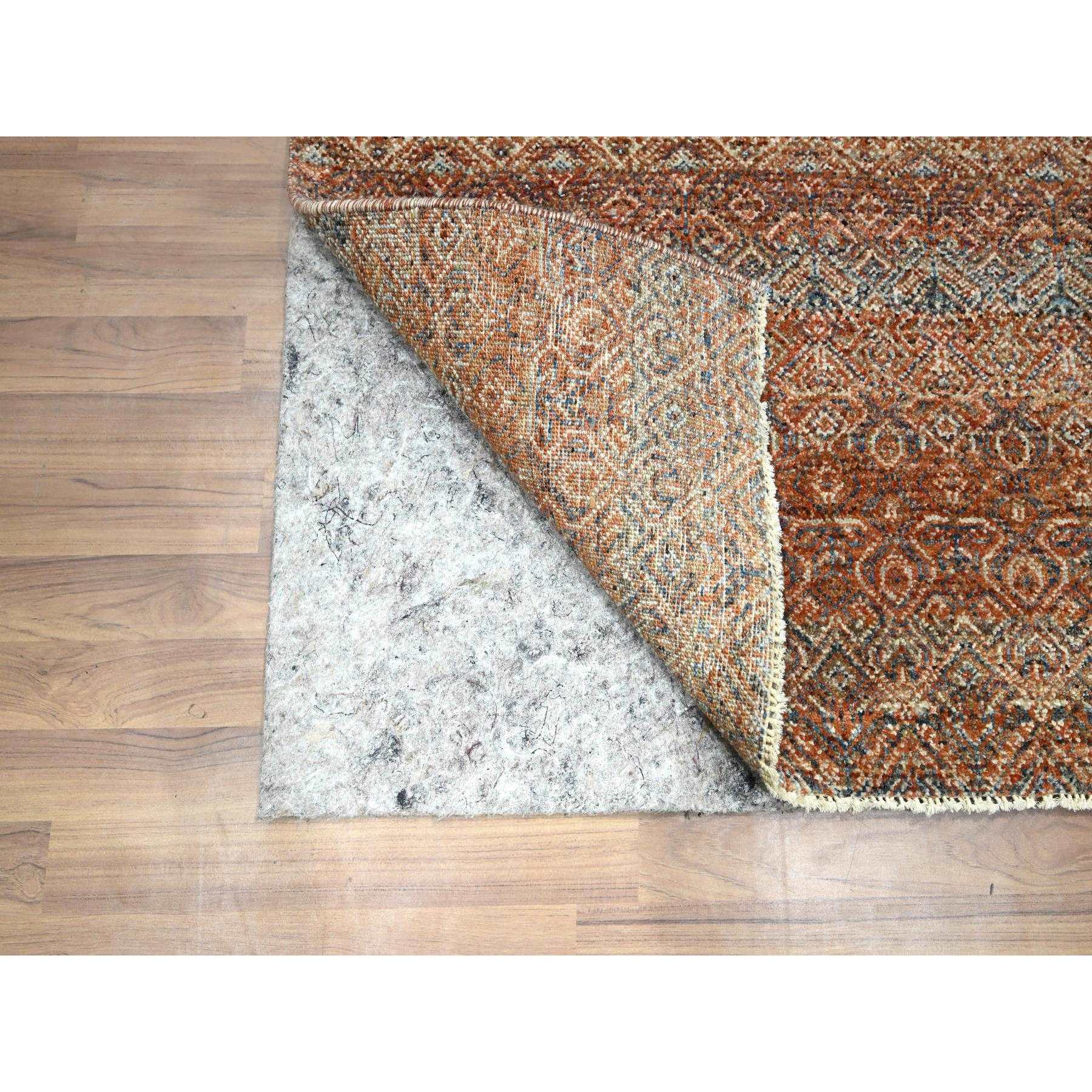 2'7"x10' Summer Fig Red, Kohinoor Herat with Small Geometric Repetitive Diamond Pattern, Tone on Tone, Soft and Shiny Wool, Hand Knotted, Runner, Oriental Rug Sh76402