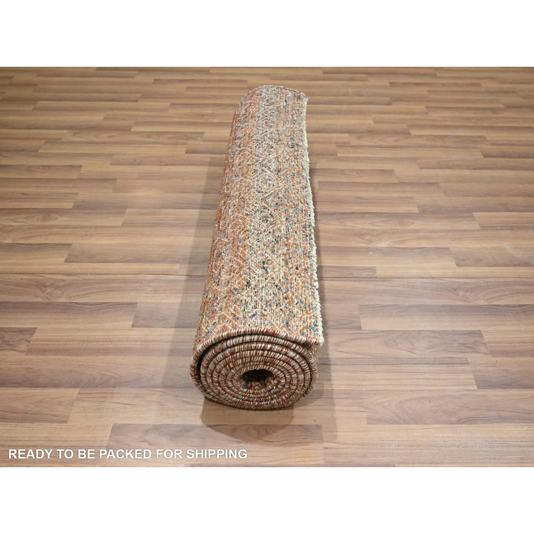 2'7"x10' Summer Fig Red, Kohinoor Herat with Small Geometric Repetitive Diamond Pattern, Tone on Tone, Soft and Shiny Wool, Hand Knotted, Runner, Oriental Rug Sh76402