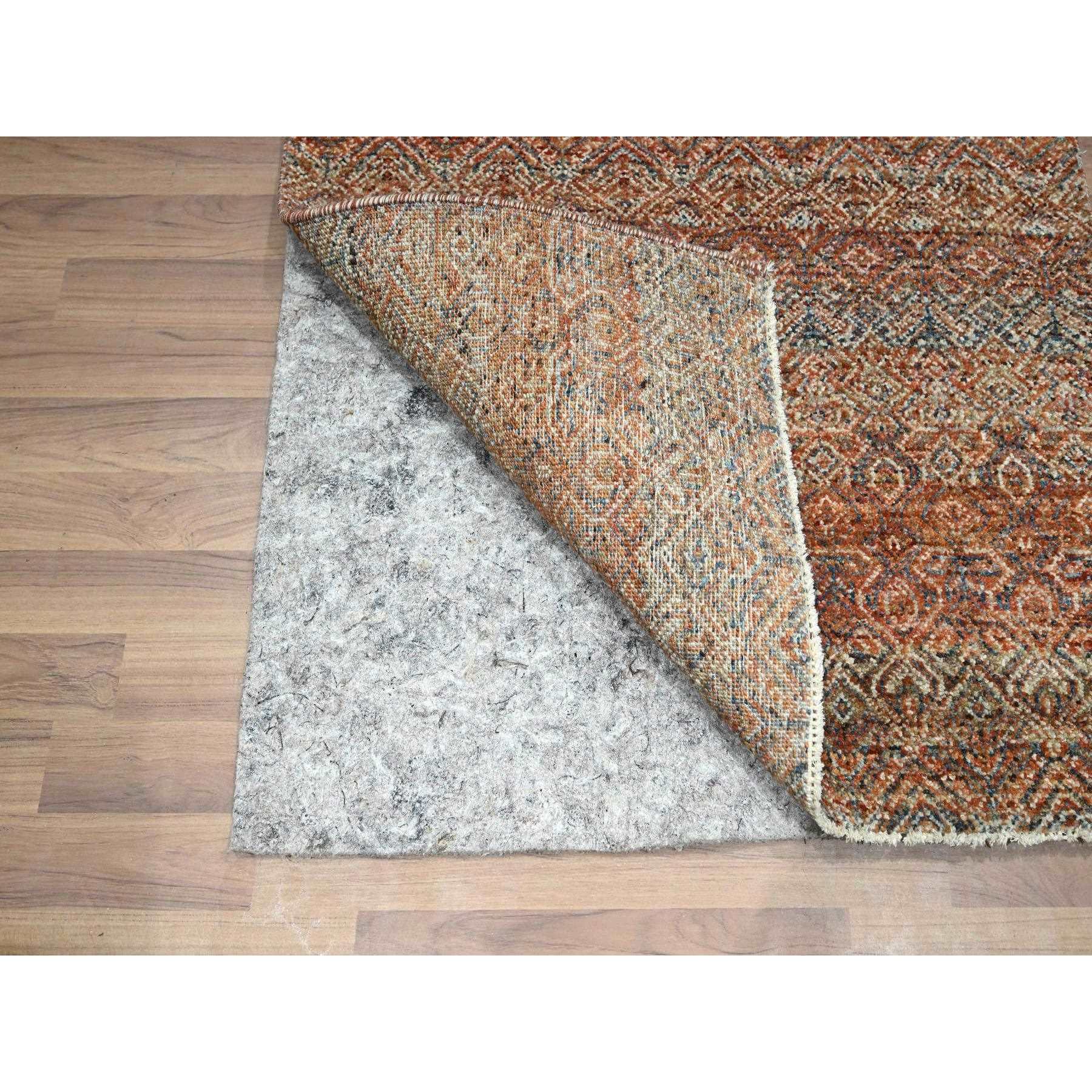 2'7"x10' Chili Red, Kohinoor Herat with Small Geometric Repetitive Diamond Pattern, Soft and Shiny Wool, Hand Knotted, Tone on Tone, Runner, Oriental Rug Sh76403