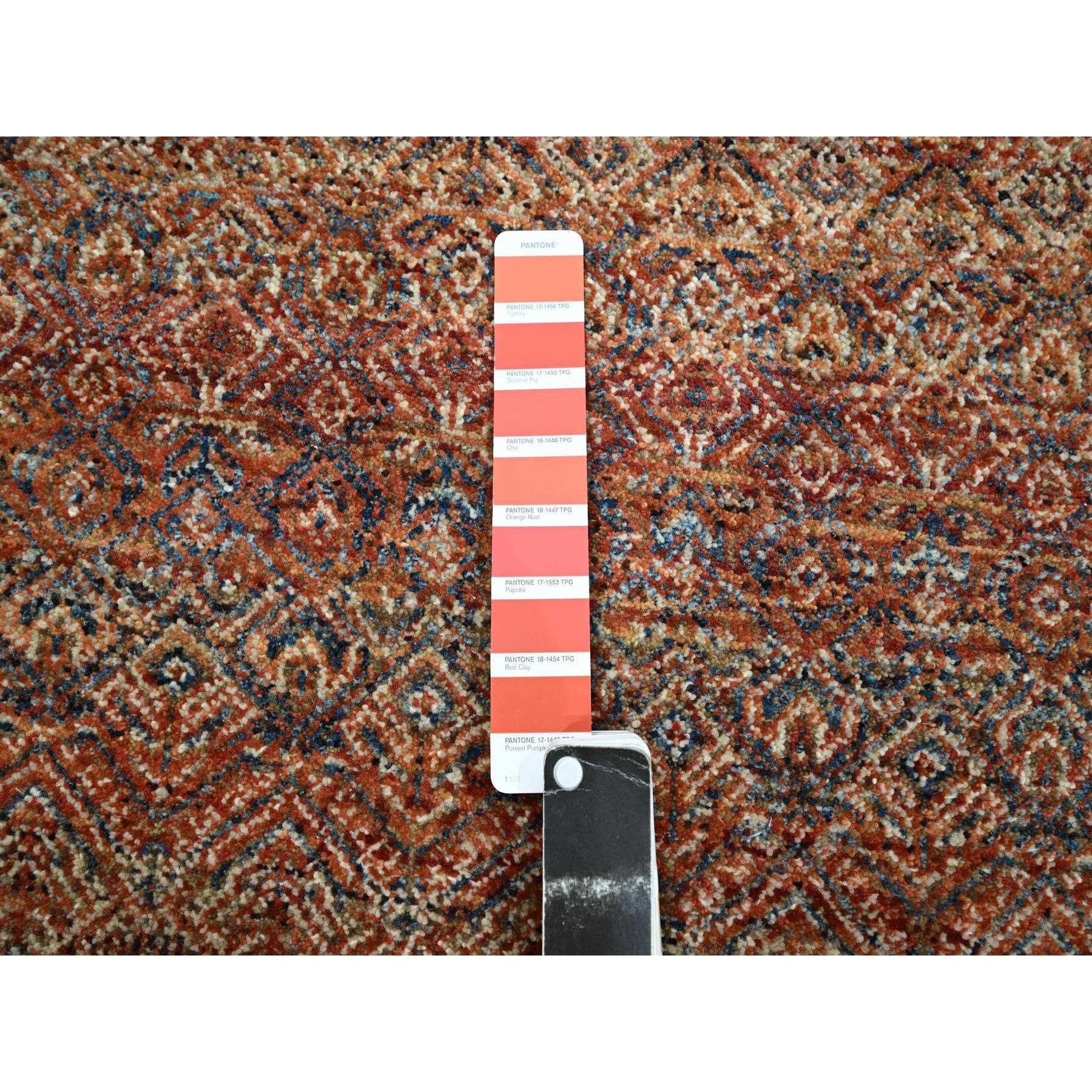 2'7"x10' Chili Red, Kohinoor Herat with Small Geometric Repetitive Diamond Pattern, Soft and Shiny Wool, Hand Knotted, Tone on Tone, Runner, Oriental Rug Sh76403