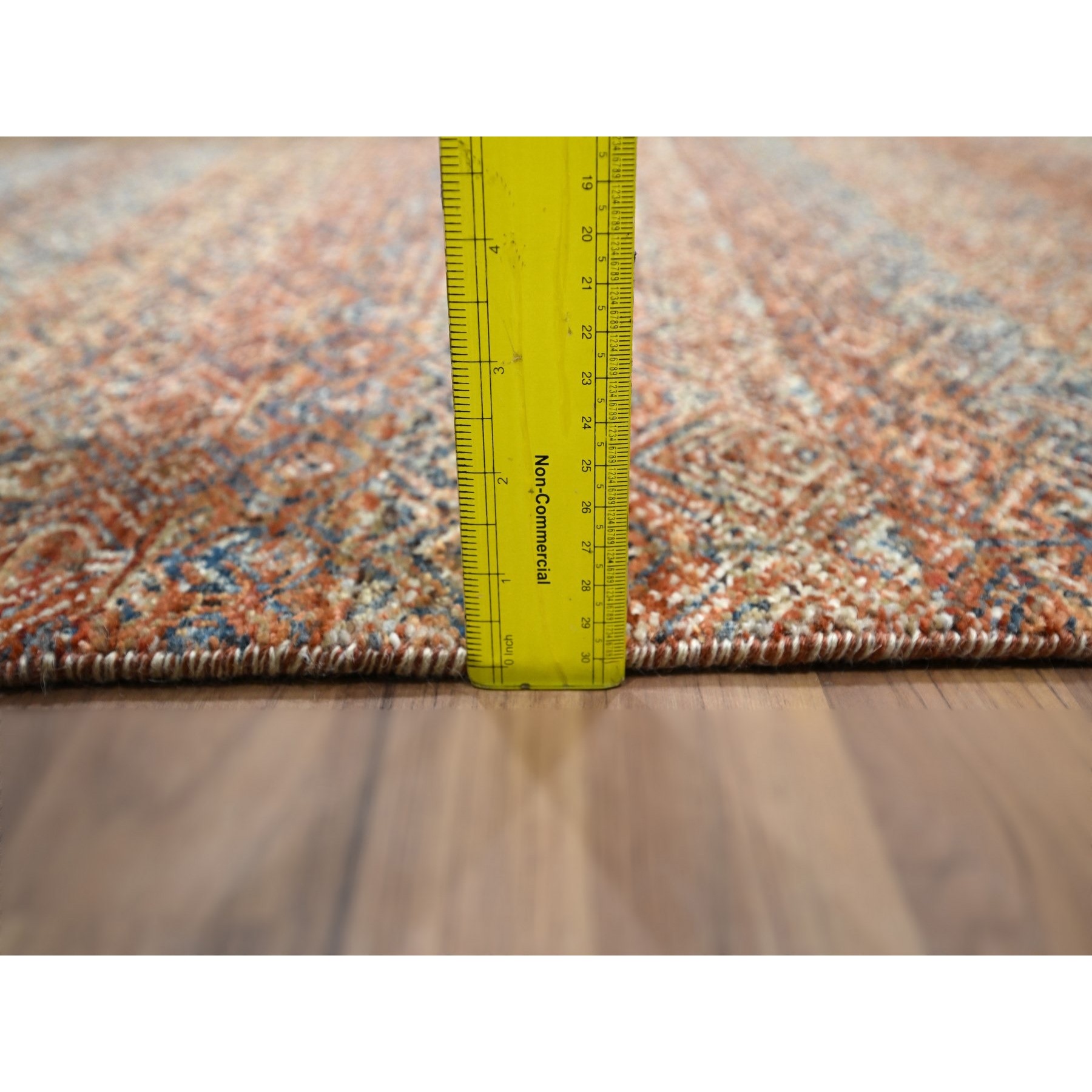 2'7"x10' Chili Red, Kohinoor Herat with Small Geometric Repetitive Diamond Pattern, Soft and Shiny Wool, Hand Knotted, Tone on Tone, Runner, Oriental Rug Sh76403