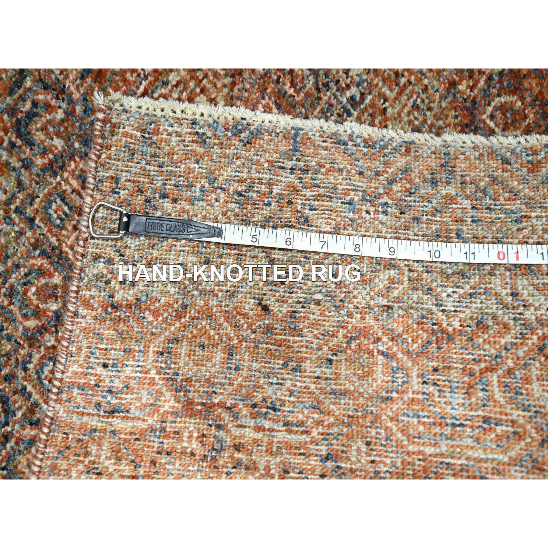 2'7"x10' Chili Red, Kohinoor Herat with Small Geometric Repetitive Diamond Pattern, Soft and Shiny Wool, Hand Knotted, Tone on Tone, Runner, Oriental Rug Sh76403