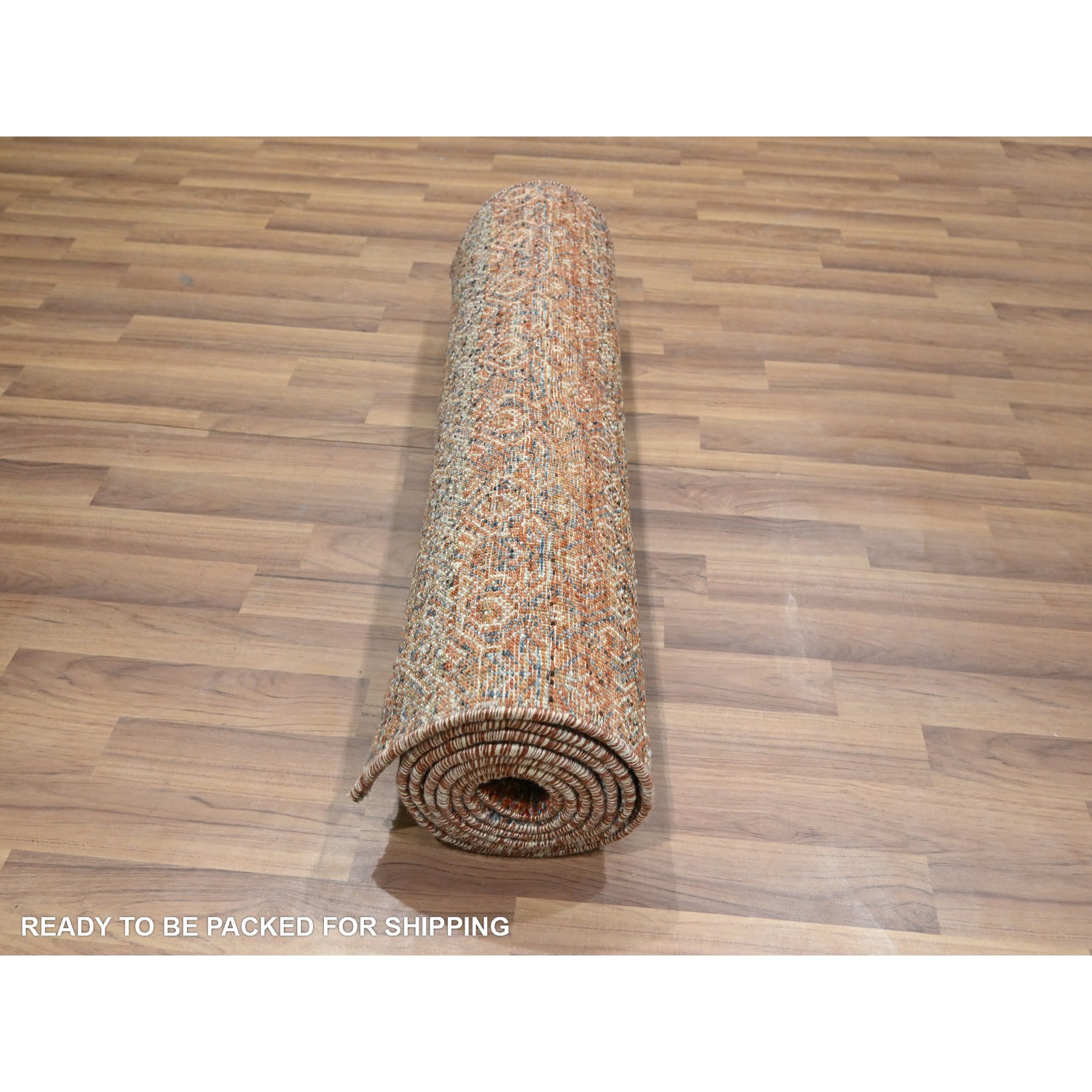 2'7"x10' Rust Red, Kohinoor Herat with Small Geometric Repetitive Diamond Pattern, Tone on Tone, Soft and Shiny Wool, Hand Knotted, Runner, Oriental Rug Sh76404