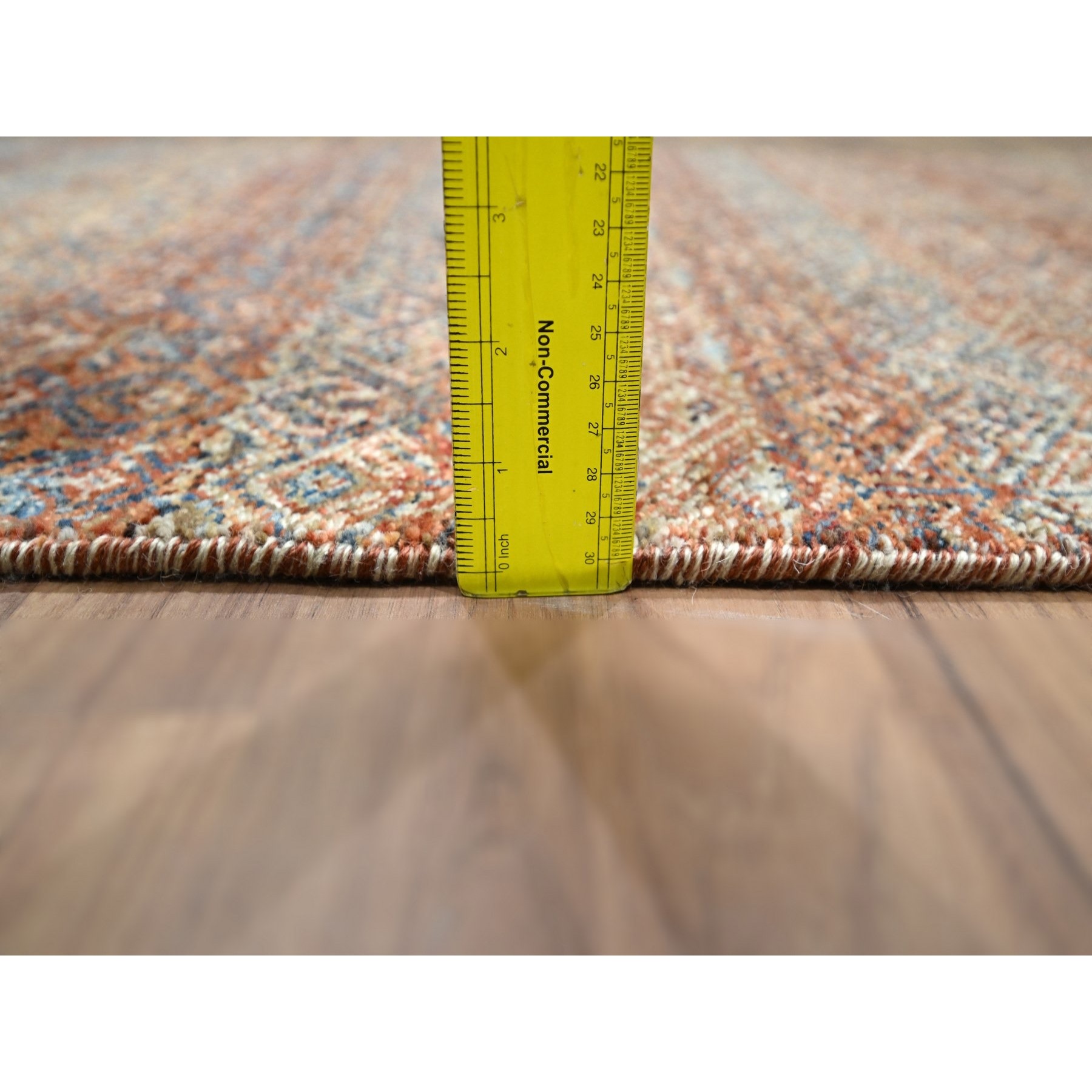2'7"x10' Rust Red, Kohinoor Herat with Small Geometric Repetitive Diamond Pattern, Tone on Tone, Soft and Shiny Wool, Hand Knotted, Runner, Oriental Rug Sh76404