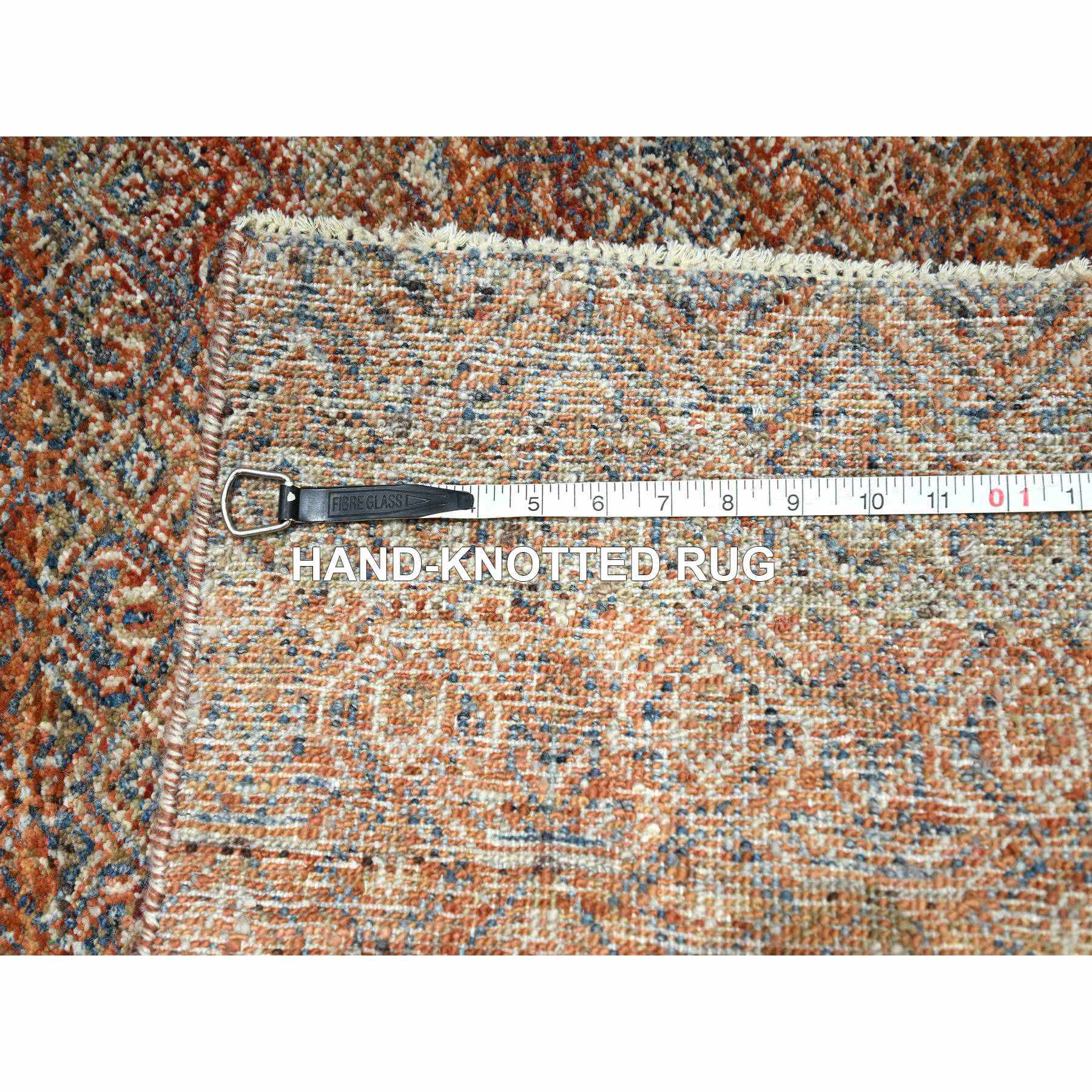 2'7"x10' Rust Red, Kohinoor Herat with Small Geometric Repetitive Diamond Pattern, Tone on Tone, Soft and Shiny Wool, Hand Knotted, Runner, Oriental Rug Sh76404