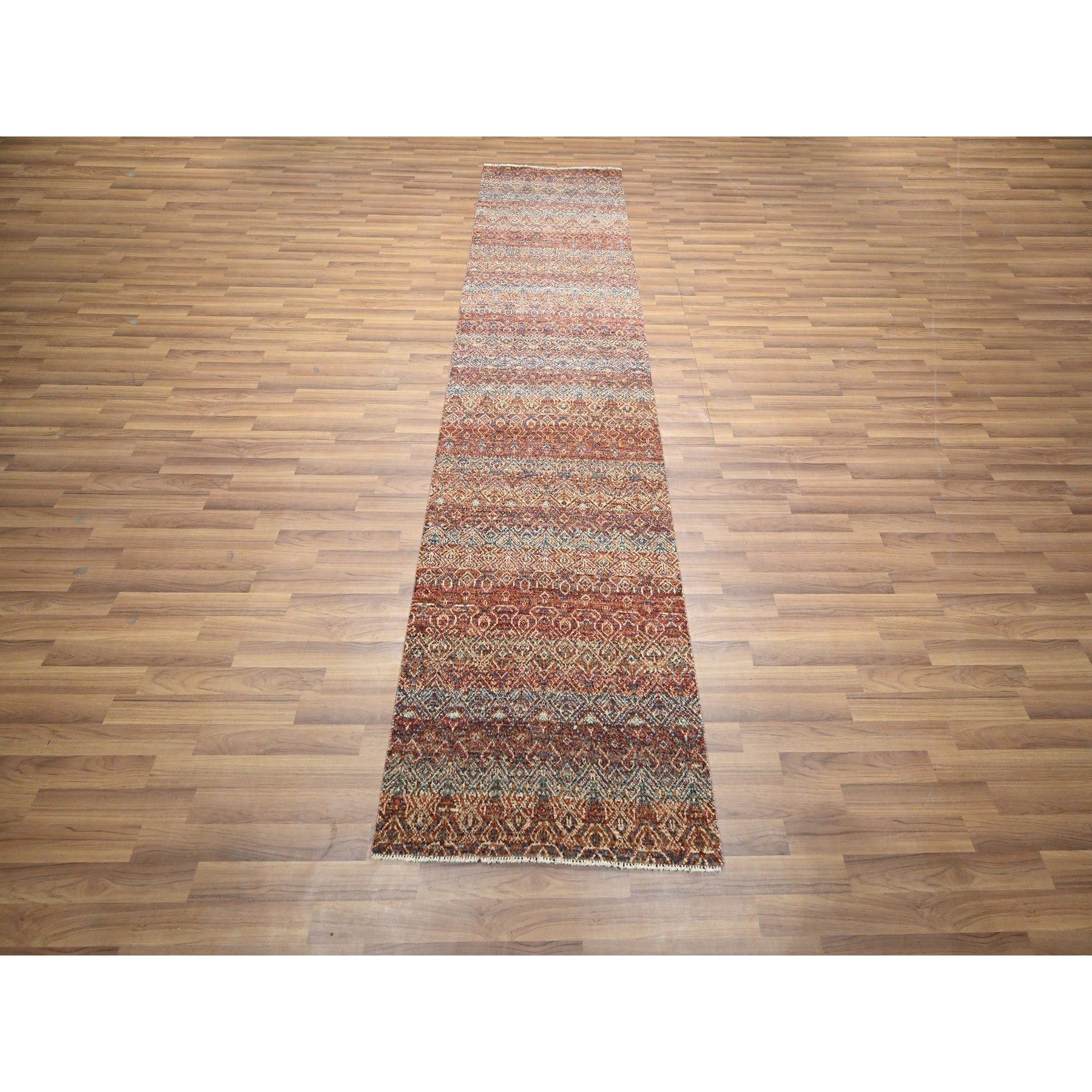 2'7"x10' Clay Red, Hand Knotted, Kohinoor Herat with Small Geometric Repetitive Diamond Pattern, Tone on Tone, Soft Wool, Runner, Oriental Rug Sh76405