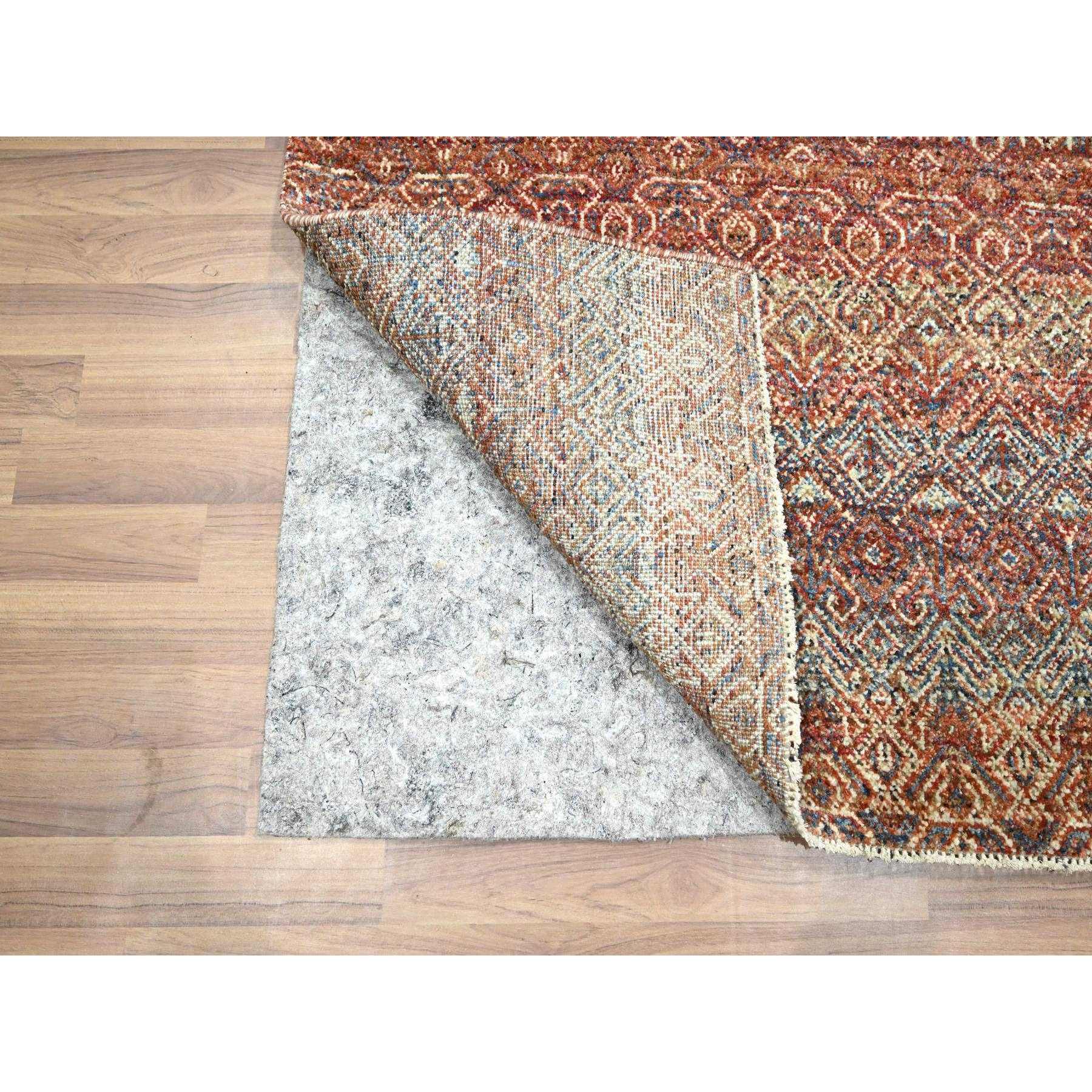 2'7"x10' Clay Red, Hand Knotted, Kohinoor Herat with Small Geometric Repetitive Diamond Pattern, Tone on Tone, Soft Wool, Runner, Oriental Rug Sh76405