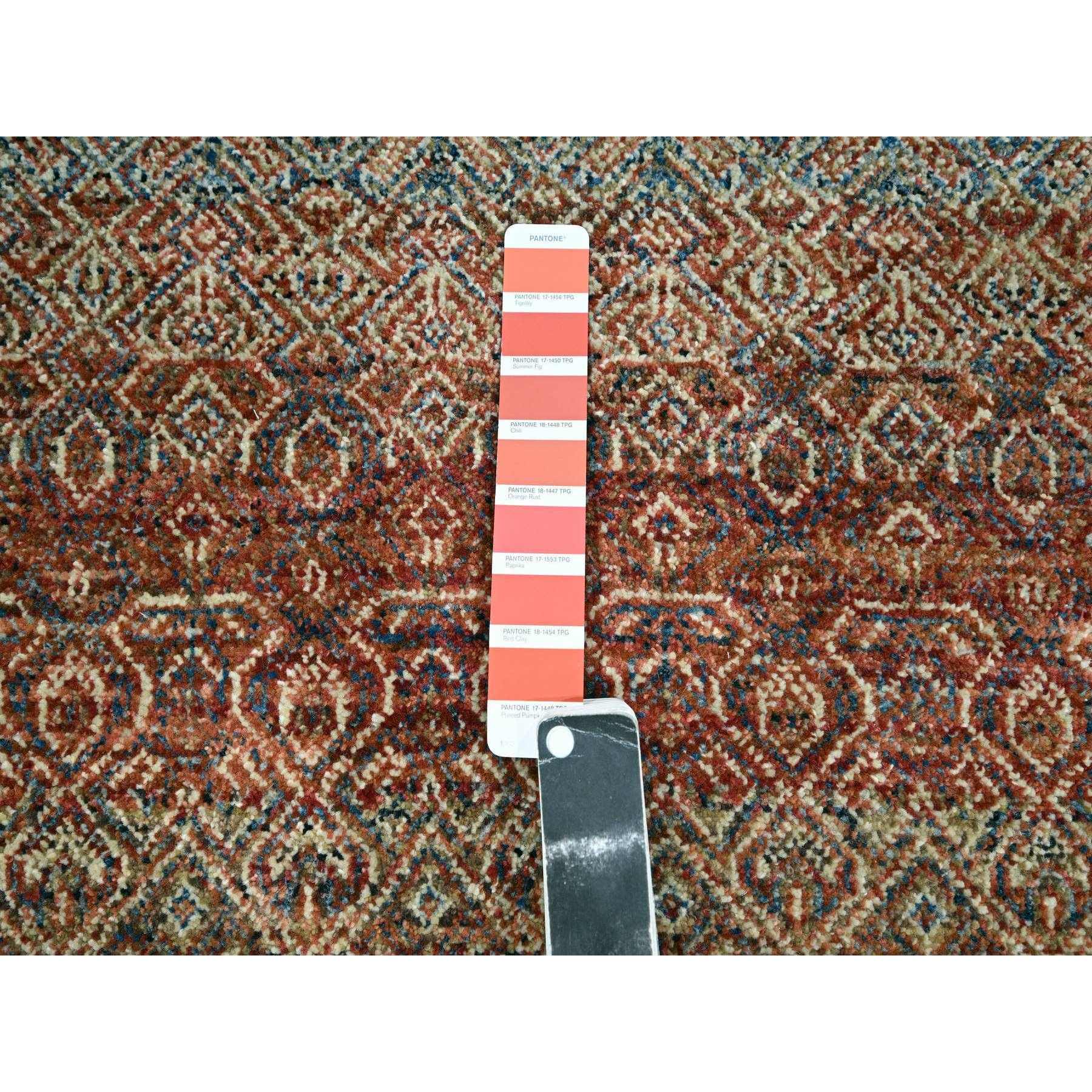 2'7"x10' Clay Red, Hand Knotted, Kohinoor Herat with Small Geometric Repetitive Diamond Pattern, Tone on Tone, Soft Wool, Runner, Oriental Rug Sh76405