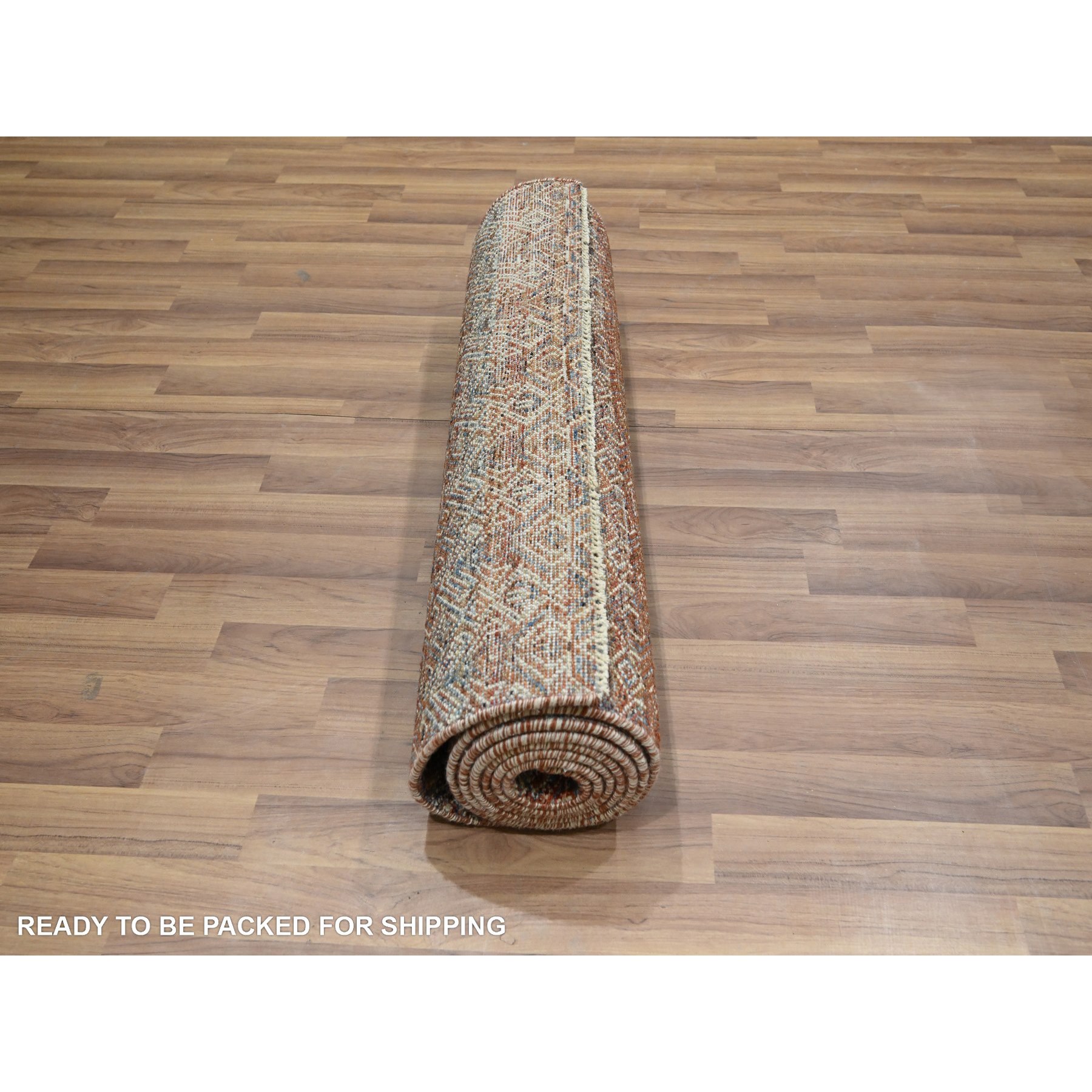 2'7"x10' Clay Red, Hand Knotted, Kohinoor Herat with Small Geometric Repetitive Diamond Pattern, Tone on Tone, Soft Wool, Runner, Oriental Rug Sh76405