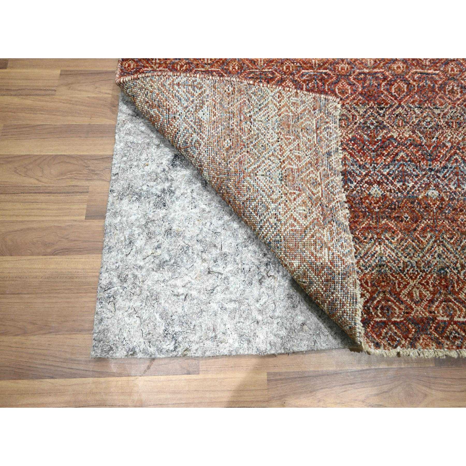 2'6"x10'2" Chili Red, Kohinoor Herat with Small Geometric Repetitive Diamond Pattern, Tone on Tone, Soft and Shiny Wool, Hand Knotted, Runner, Oriental Rug Sh76406