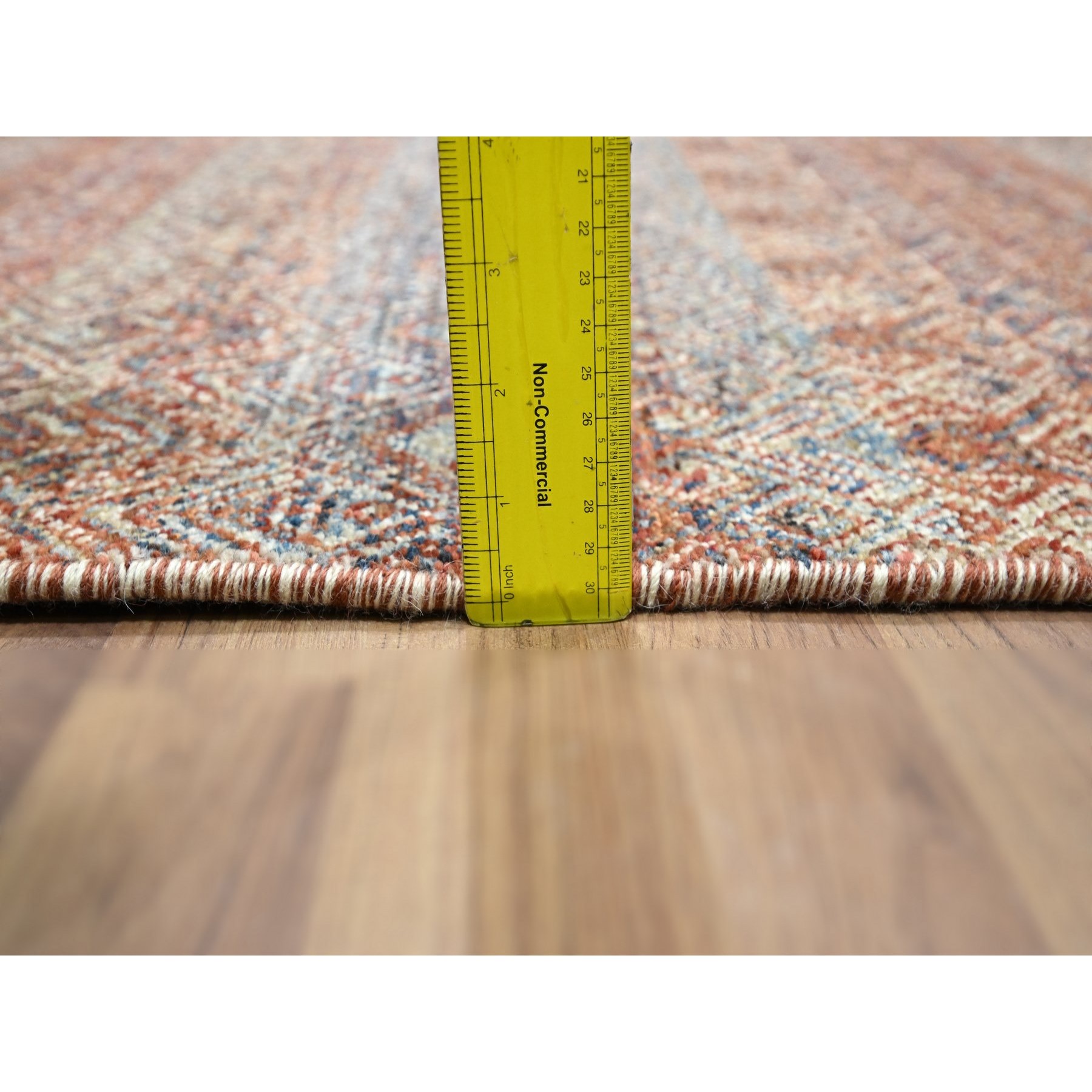 2'6"x10'2" Chili Red, Kohinoor Herat with Small Geometric Repetitive Diamond Pattern, Tone on Tone, Soft and Shiny Wool, Hand Knotted, Runner, Oriental Rug Sh76406