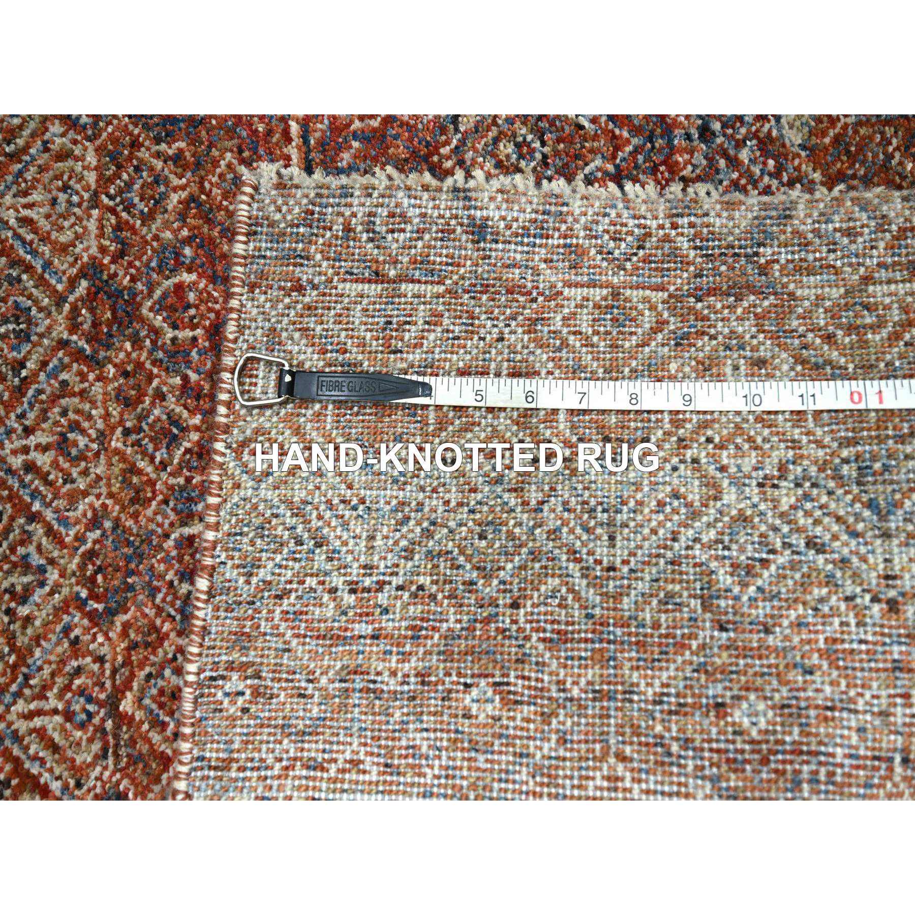 2'6"x10'2" Chili Red, Kohinoor Herat with Small Geometric Repetitive Diamond Pattern, Tone on Tone, Soft and Shiny Wool, Hand Knotted, Runner, Oriental Rug Sh76406