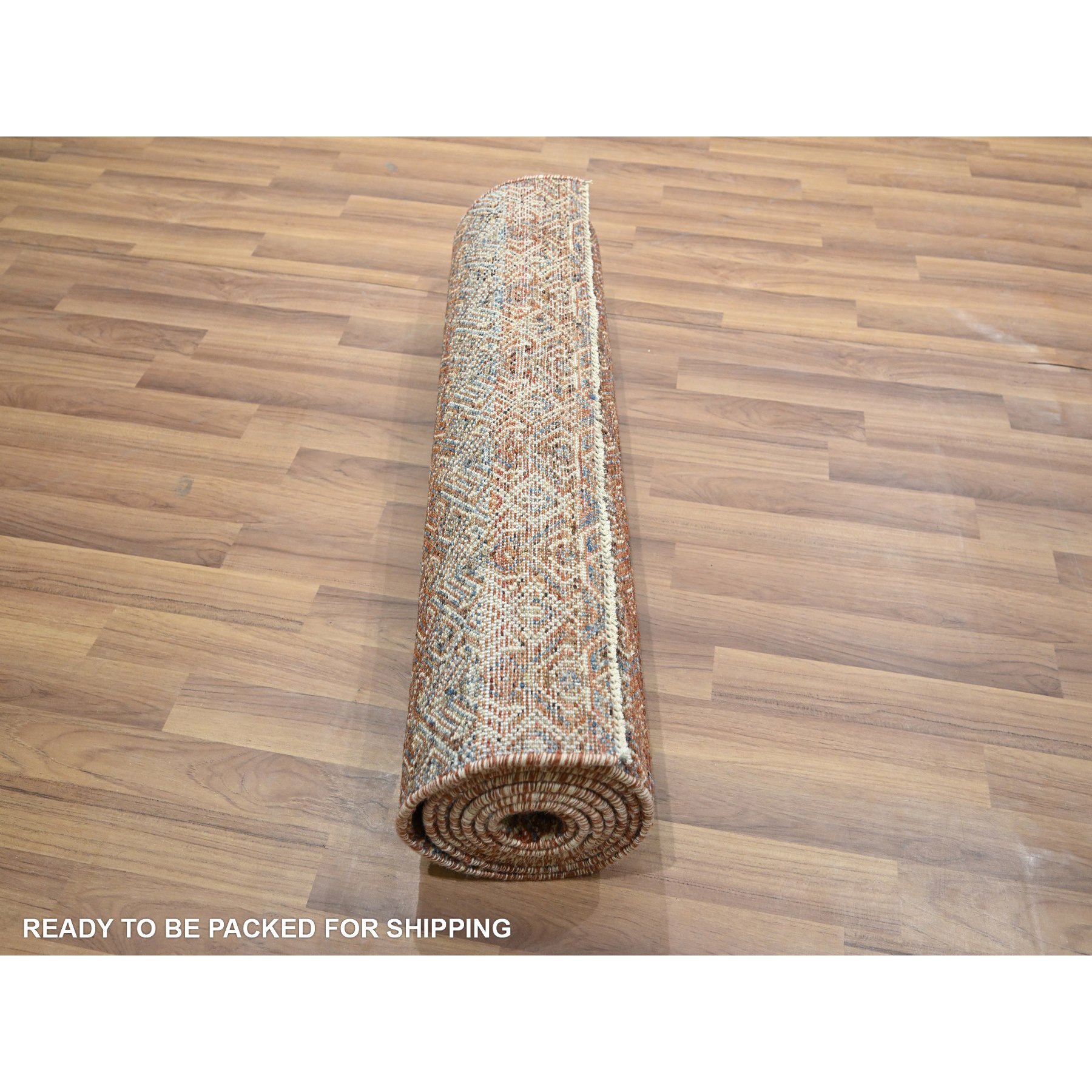 2'7"x10' Rust Red, Soft and Shiny Wool, Kohinoor Herat Design, Small Geometric Repetitive Diamond Pattern, Tone on Tone, Hand Knotted, Runner, Oriental Rug Sh76407