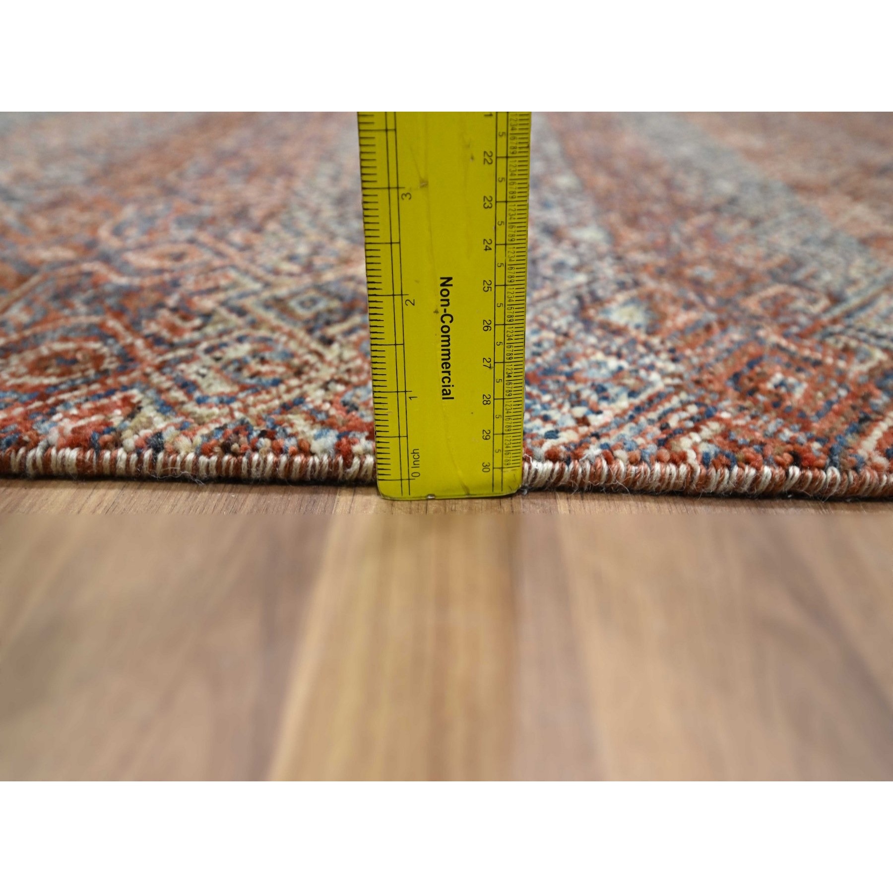 2'7"x10' Rust Red, Soft and Shiny Wool, Kohinoor Herat Design, Small Geometric Repetitive Diamond Pattern, Tone on Tone, Hand Knotted, Runner, Oriental Rug Sh76407
