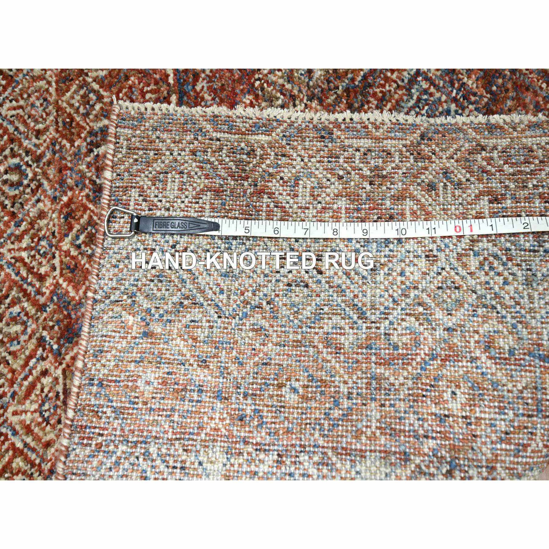 2'7"x10' Rust Red, Soft and Shiny Wool, Kohinoor Herat Design, Small Geometric Repetitive Diamond Pattern, Tone on Tone, Hand Knotted, Runner, Oriental Rug Sh76407