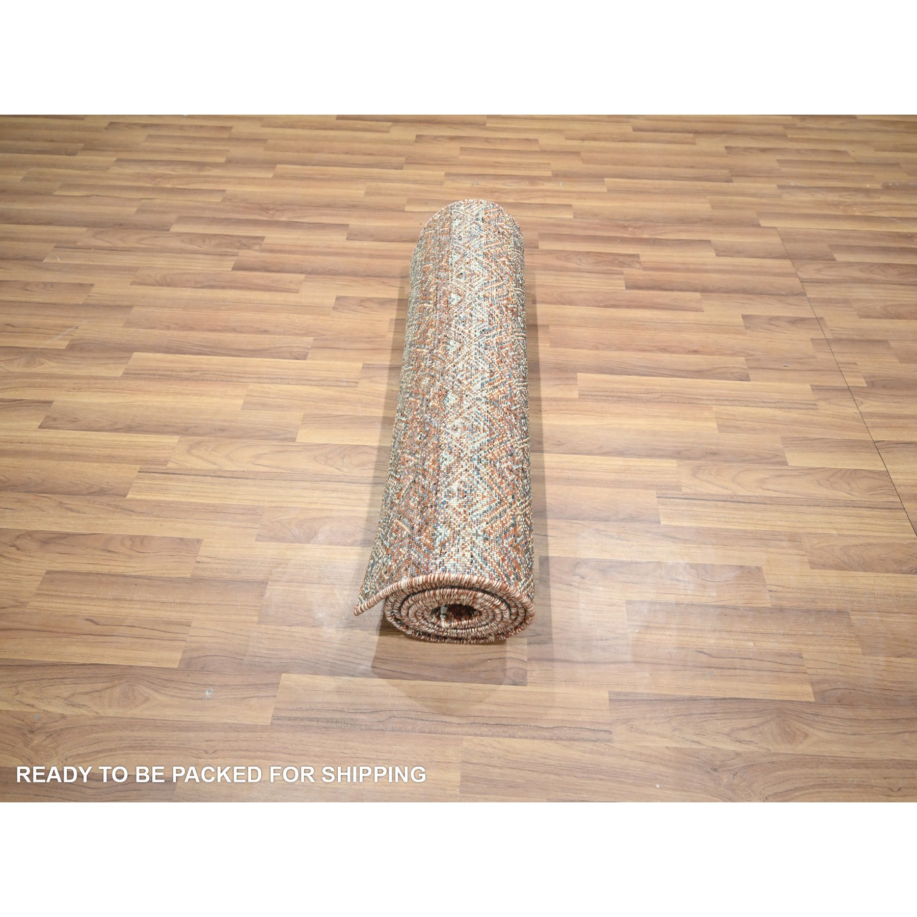 2'7"x10' Chili Red, Kohinoor Herat with Small Geometric Repetitive Diamond Pattern, Tone on Tone, Soft and Shiny Wool, Hand Knotted, Runner, Oriental Rug Sh76408
