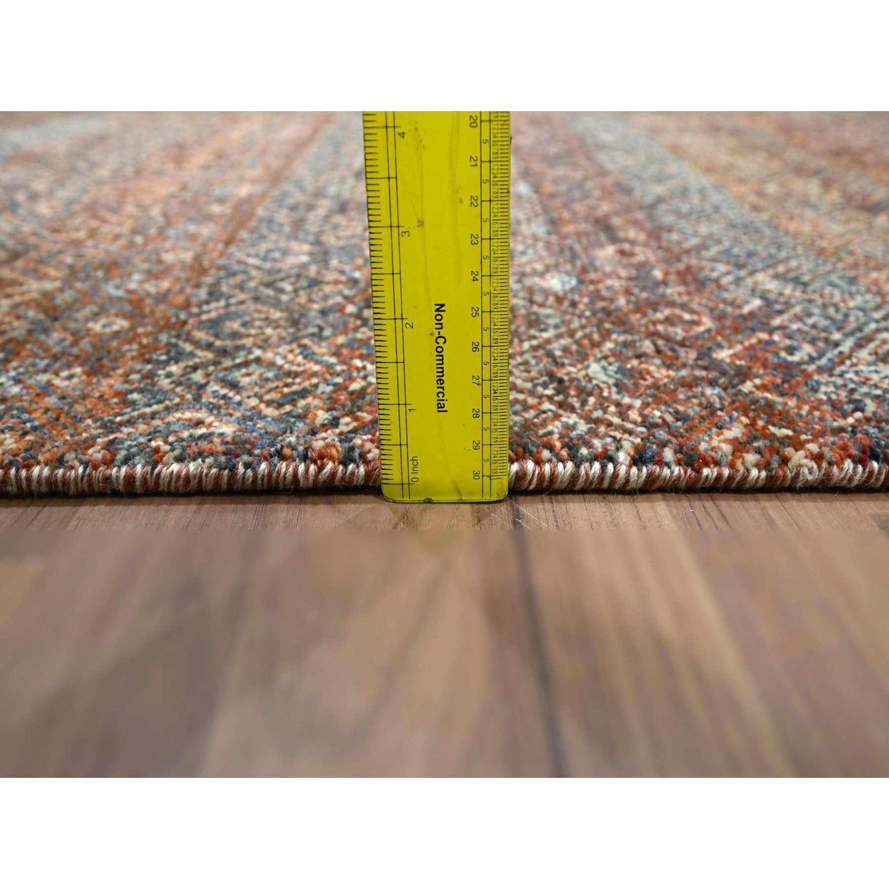 2'7"x10' Chili Red, Kohinoor Herat with Small Geometric Repetitive Diamond Pattern, Tone on Tone, Soft and Shiny Wool, Hand Knotted, Runner, Oriental Rug Sh76408