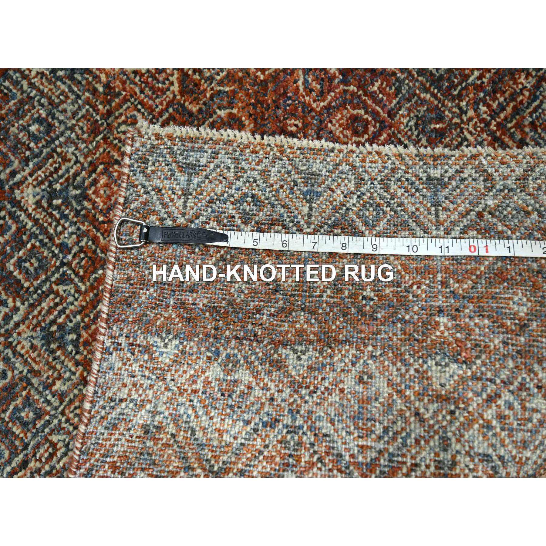 2'7"x10' Chili Red, Kohinoor Herat with Small Geometric Repetitive Diamond Pattern, Tone on Tone, Soft and Shiny Wool, Hand Knotted, Runner, Oriental Rug Sh76408