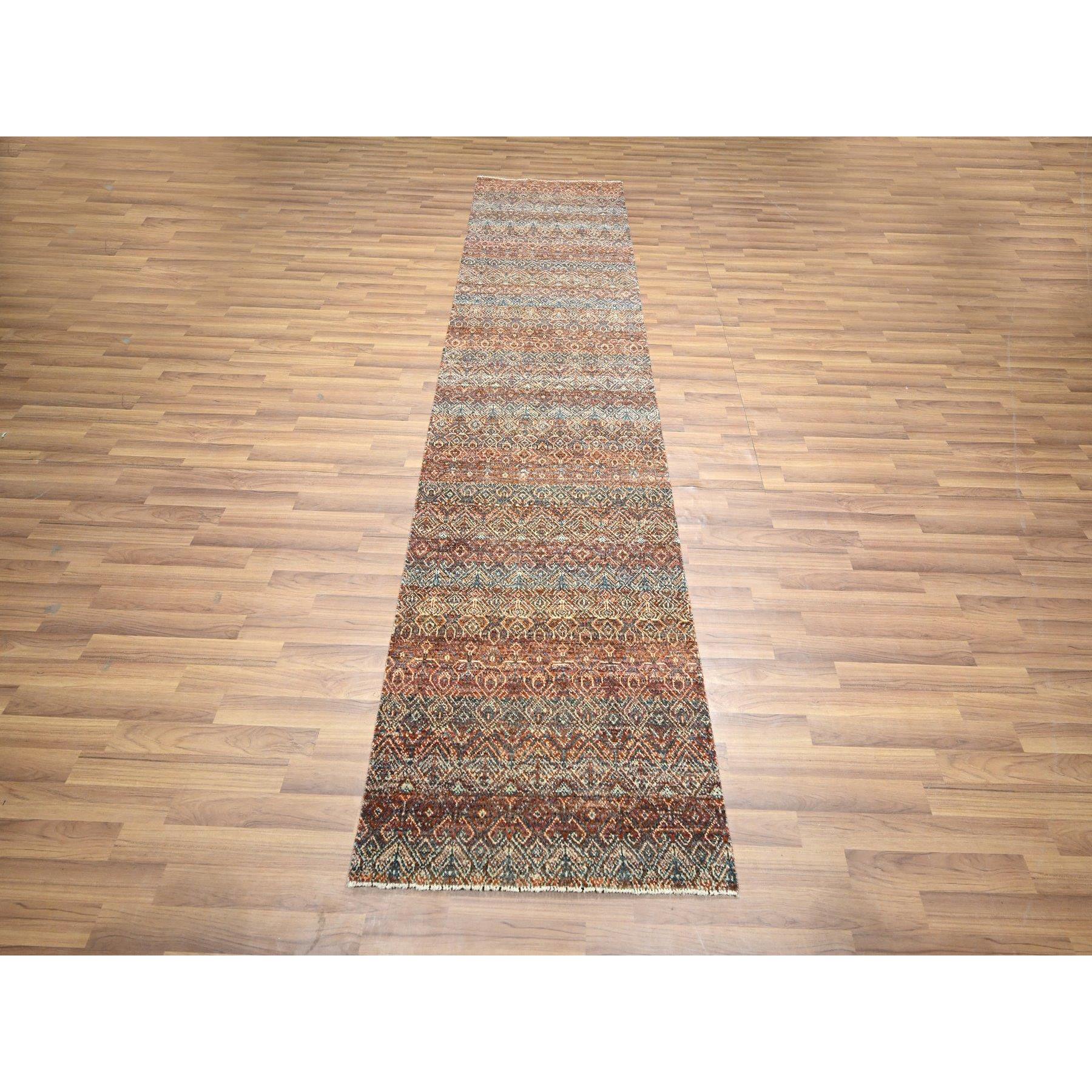 2'7"x10' Clay Red, Kohinoor Herat with Small Geometric Repetitive Diamond Pattern, Tone on Tone, Soft and Shiny Wool, Hand Knotted, Runner, Oriental Rug Sh76409