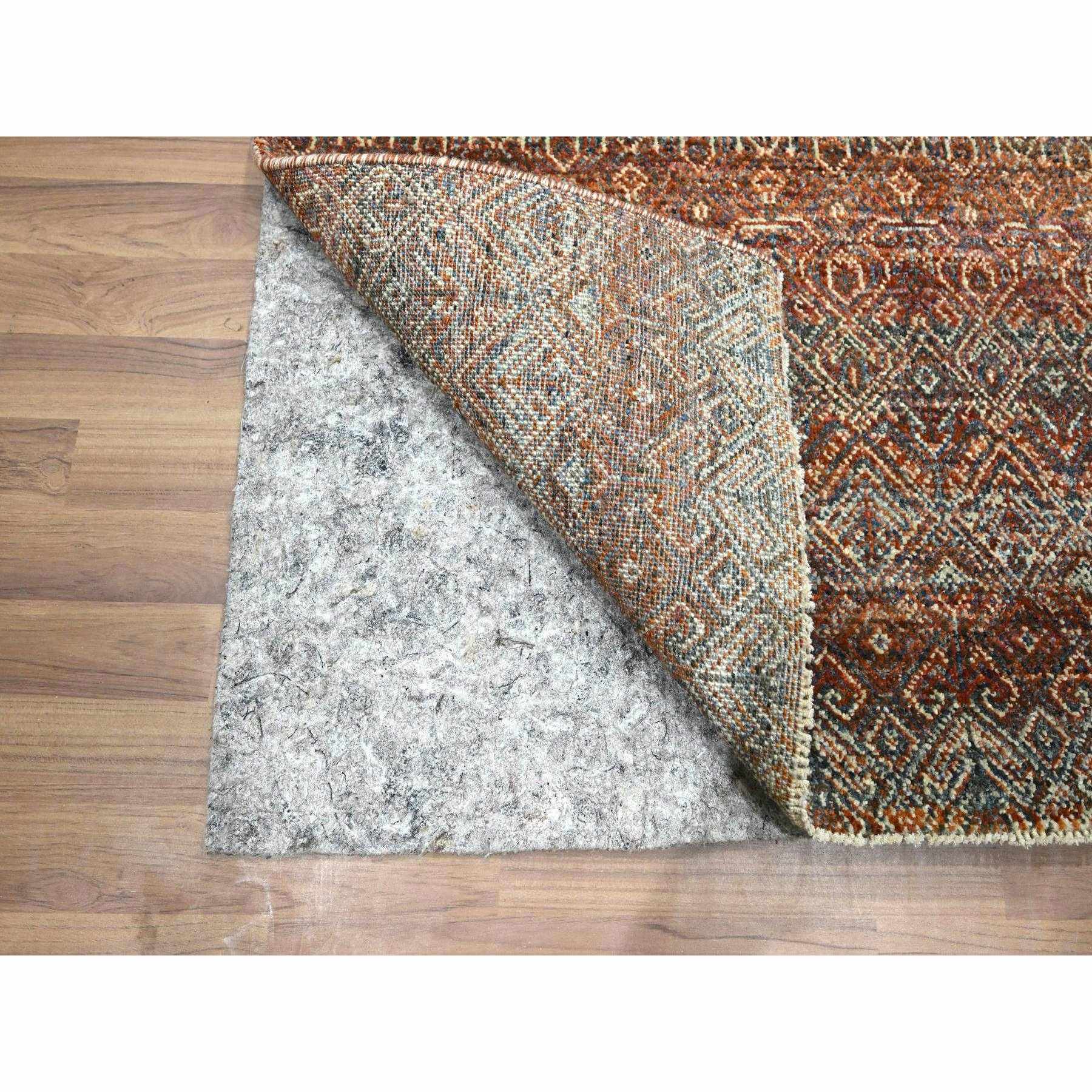 2'7"x10' Clay Red, Kohinoor Herat with Small Geometric Repetitive Diamond Pattern, Tone on Tone, Soft and Shiny Wool, Hand Knotted, Runner, Oriental Rug Sh76409