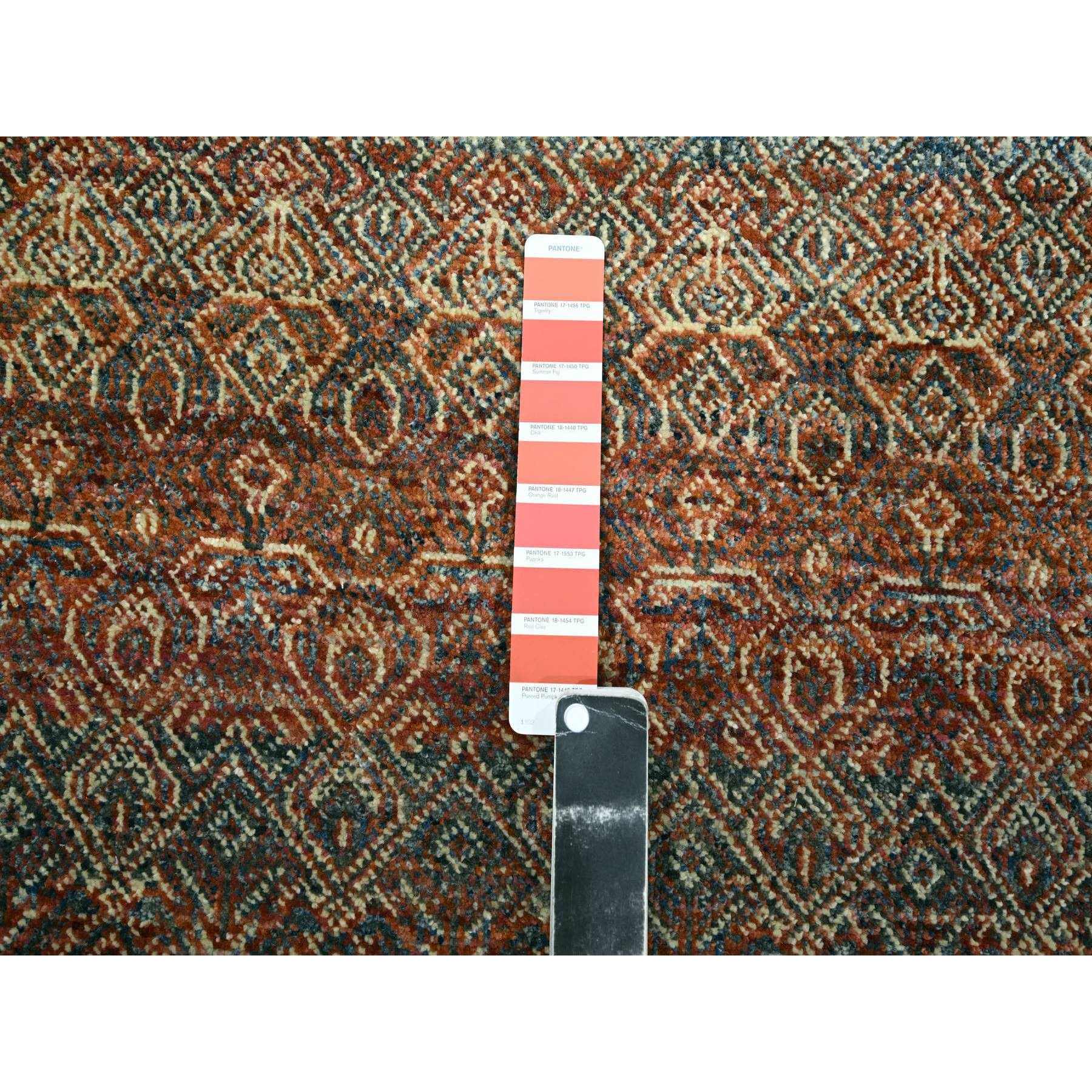 2'7"x10' Clay Red, Kohinoor Herat with Small Geometric Repetitive Diamond Pattern, Tone on Tone, Soft and Shiny Wool, Hand Knotted, Runner, Oriental Rug Sh76409