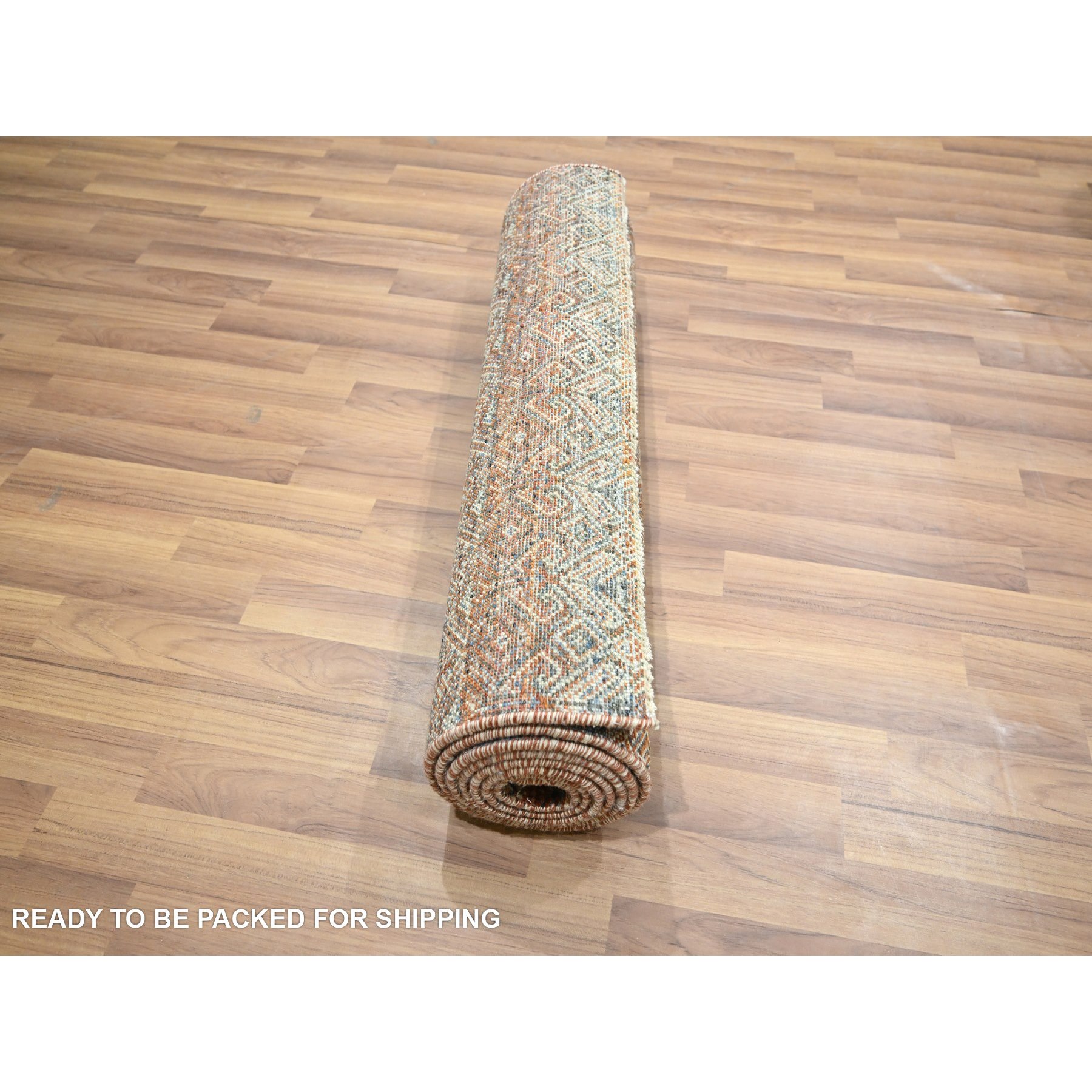 2'7"x10' Clay Red, Kohinoor Herat with Small Geometric Repetitive Diamond Pattern, Tone on Tone, Soft and Shiny Wool, Hand Knotted, Runner, Oriental Rug Sh76409