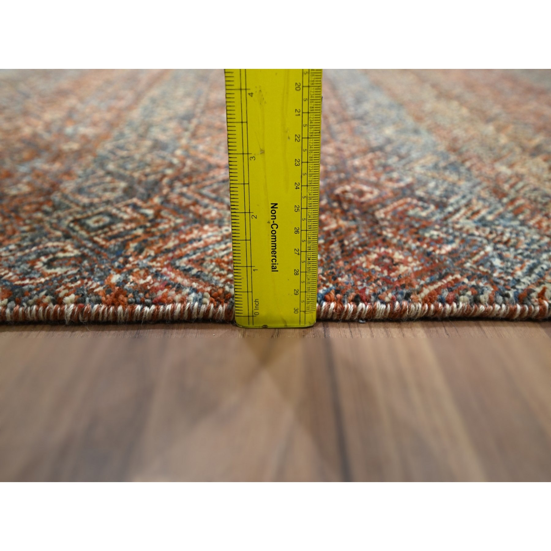 2'7"x10' Clay Red, Kohinoor Herat with Small Geometric Repetitive Diamond Pattern, Tone on Tone, Soft and Shiny Wool, Hand Knotted, Runner, Oriental Rug Sh76409