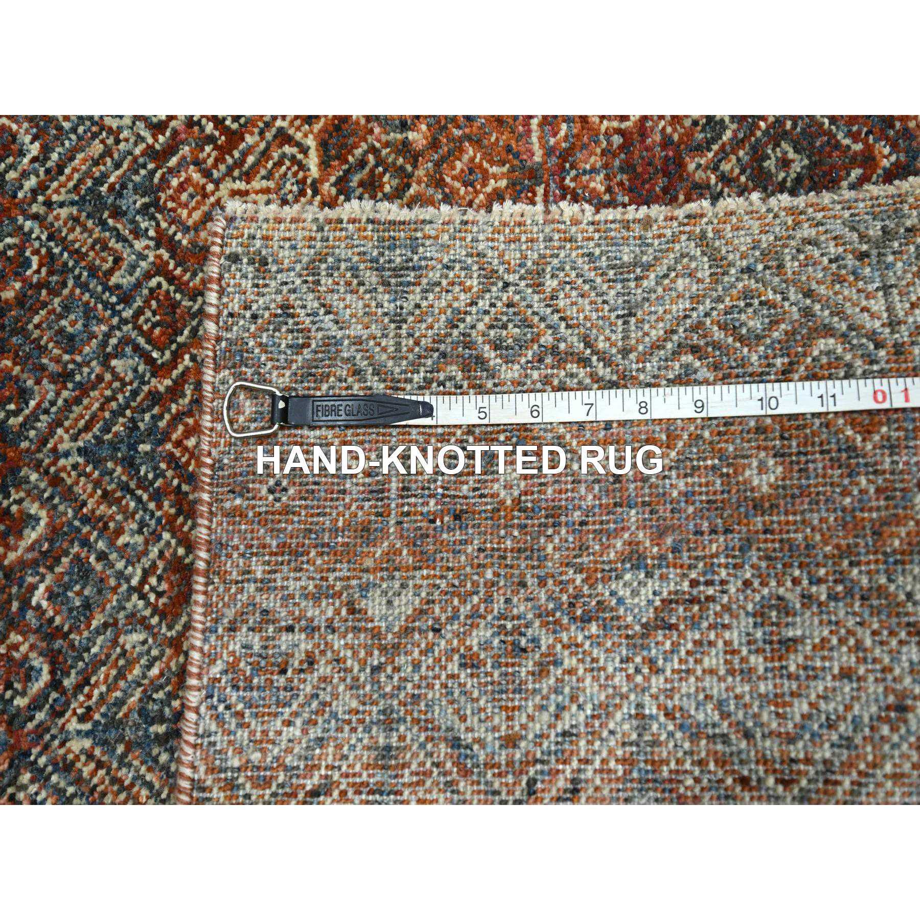 2'7"x10' Clay Red, Kohinoor Herat with Small Geometric Repetitive Diamond Pattern, Tone on Tone, Soft and Shiny Wool, Hand Knotted, Runner, Oriental Rug Sh76409